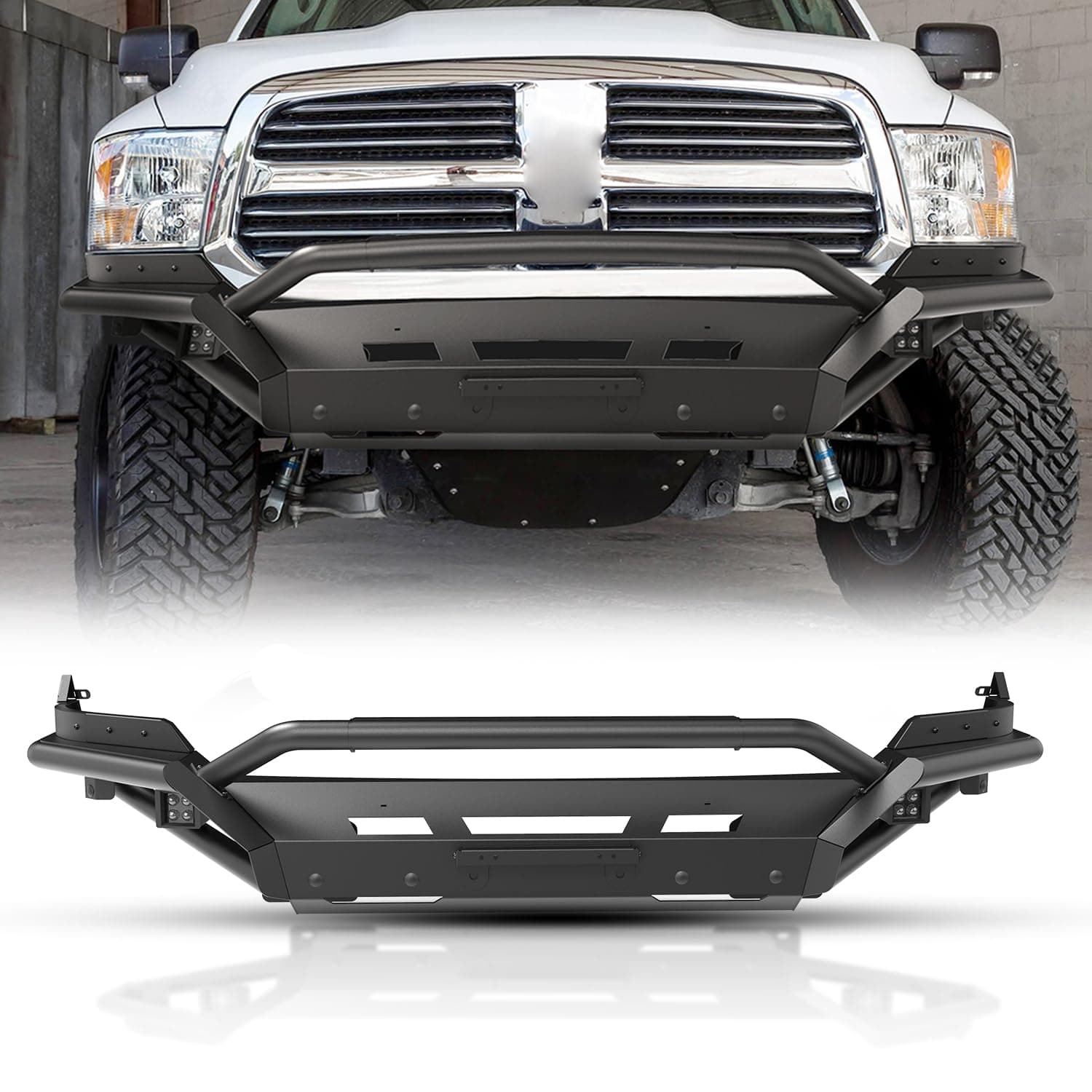 Nixon Offroad Front Bumper for 2013-2018 Dodge RAM 1500 Pickup Truck(Excluding Rebel) / 2019-2024 RAM 1500 Classic(Excluding Warlock) Heavy Duty Steel Bumper with LED Lights with Bull Bar