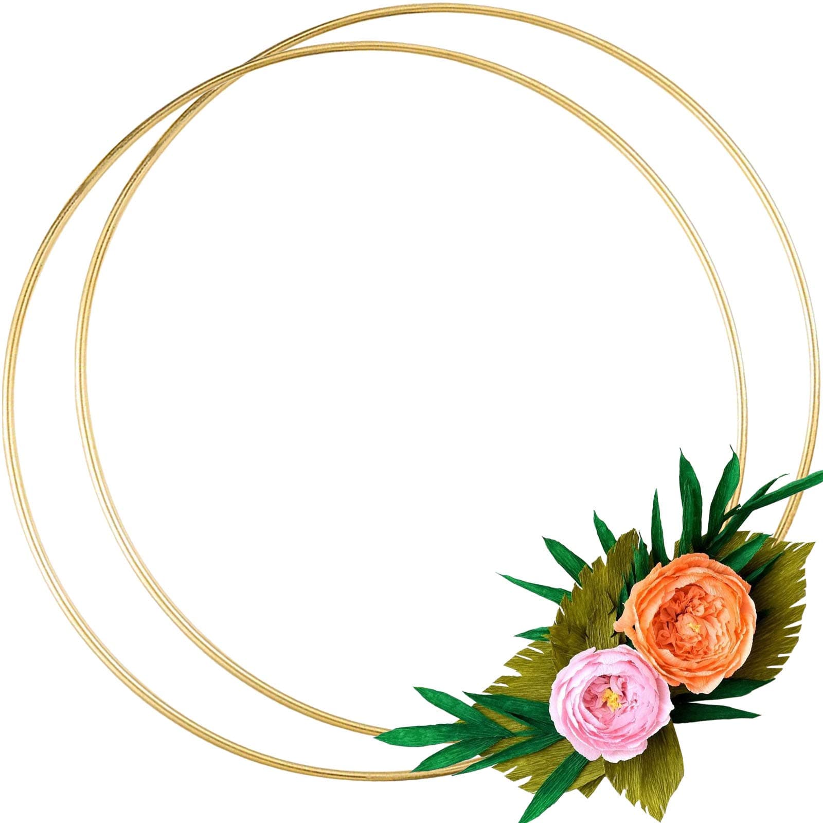 2 Pack 14 Inch Large Metal Floral Hoop Wreath Macrame Gold Hoop Rings for Making Wedding Wreath Decor and DIY Dream Catcher Wall Hanging Crafts