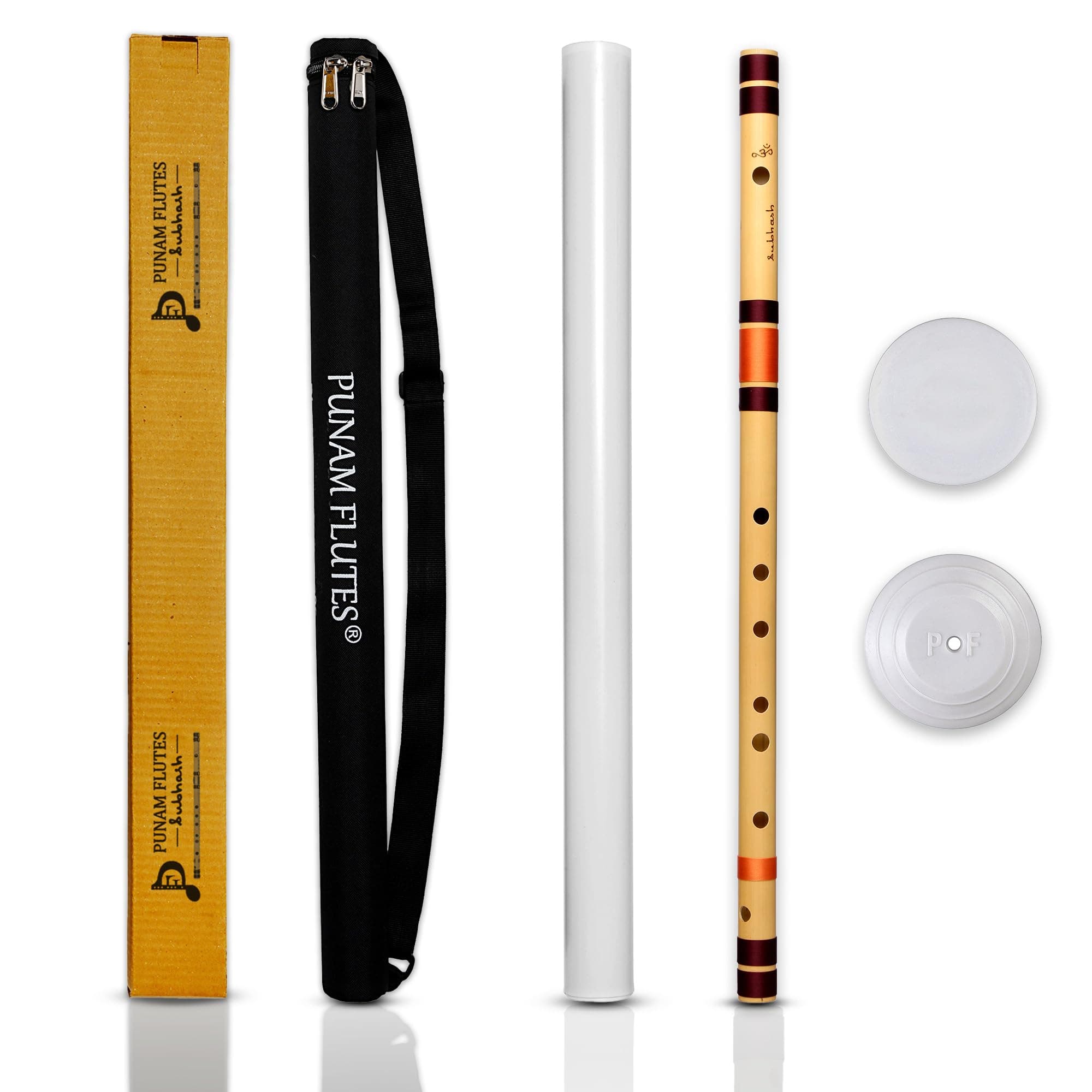 Punam Flutes A Natural Base Right Hand Bamboo Flute/Bansuri Size 22.8 Inches