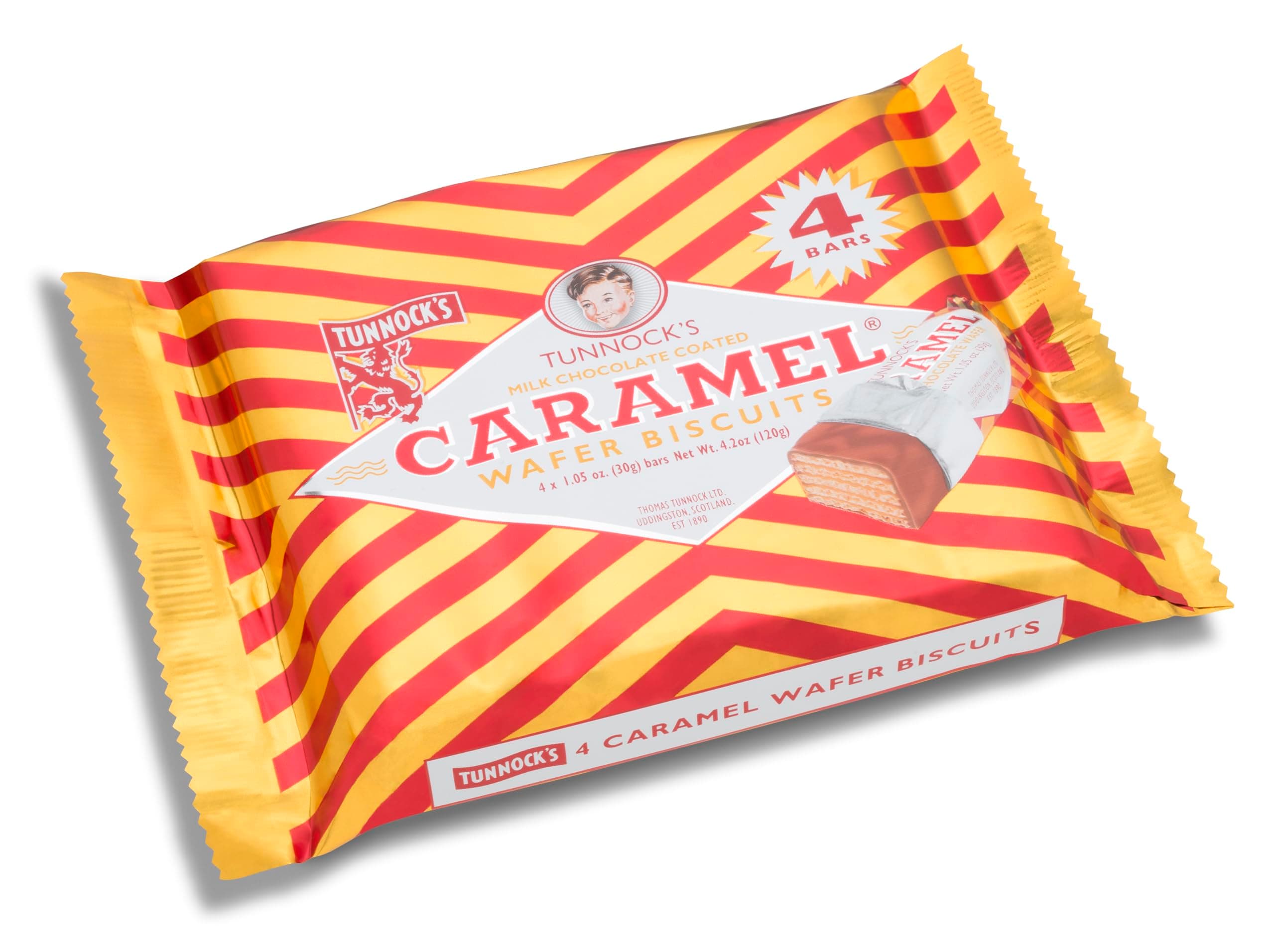 Tunnock's Real Milk Chocolate Caramel Wafer Biscuits, 4 Pack
