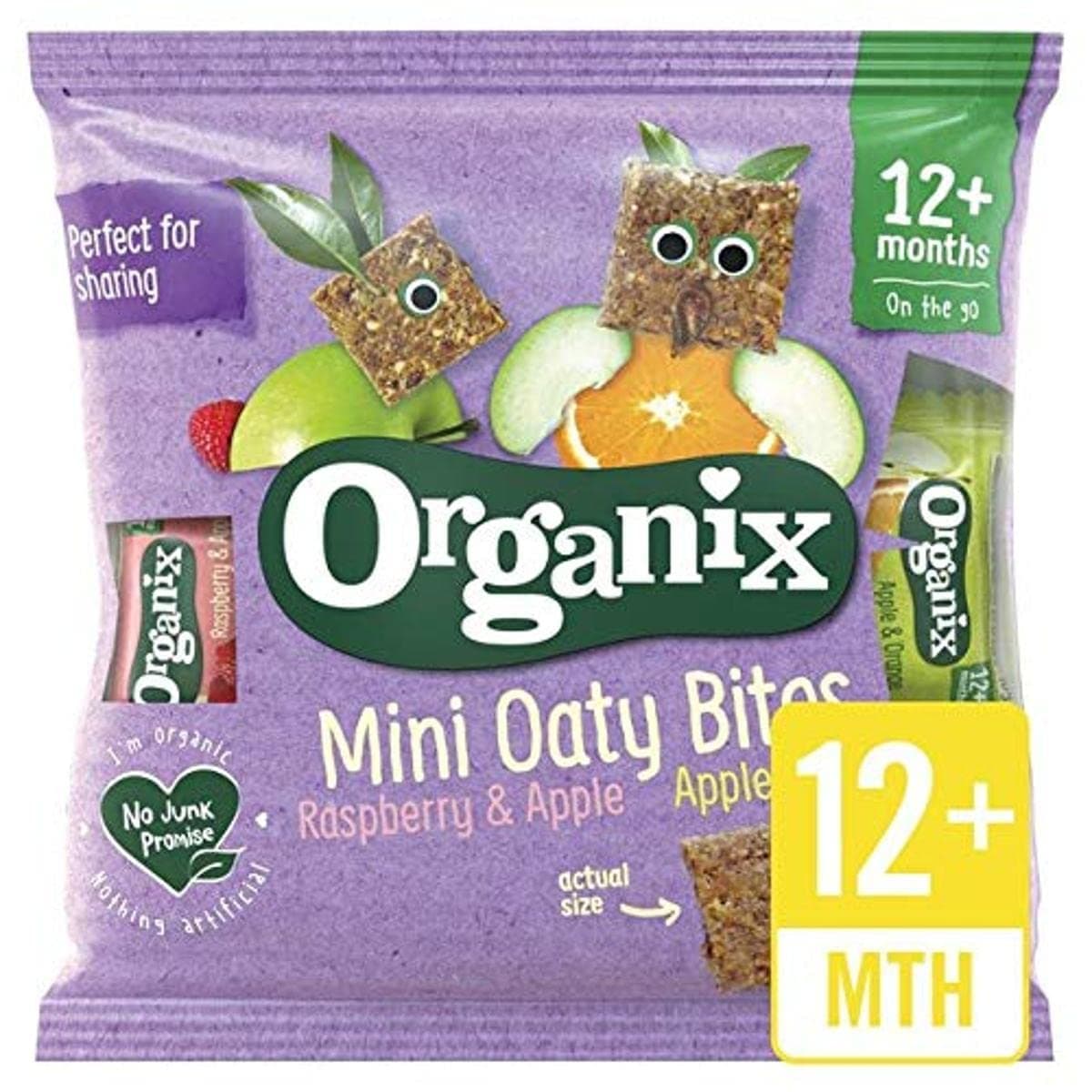 Organix Apple & Orange and Raspberry & Apple Mini Oaty Bites, 110g