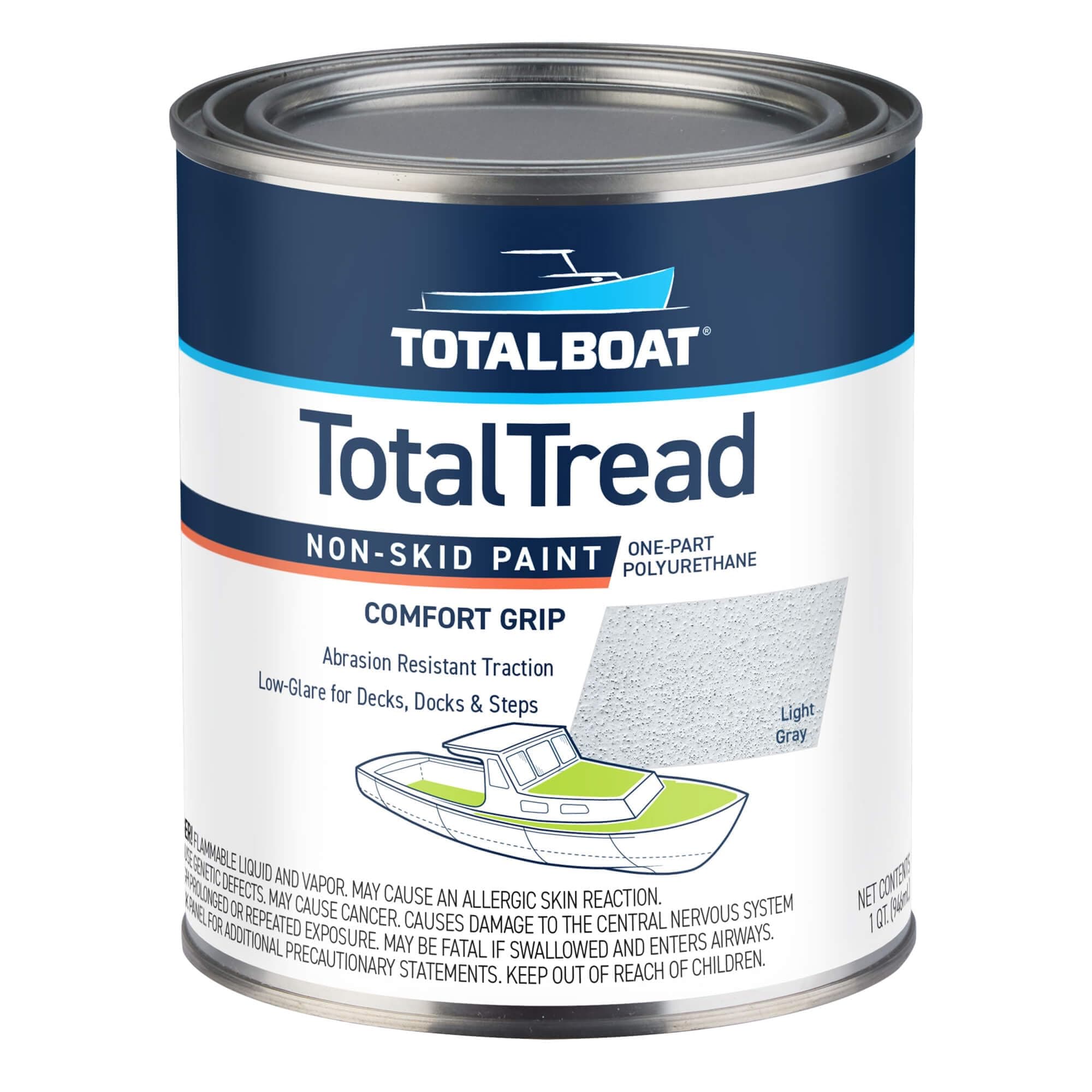 TotalBoat TotalTread Non-Skid Deck Paint, Marine-Grade Anti-Slip Traction Coating for Boats, Wood, Fiberglass, Aluminum, and Metals (Light Gray, Quart)