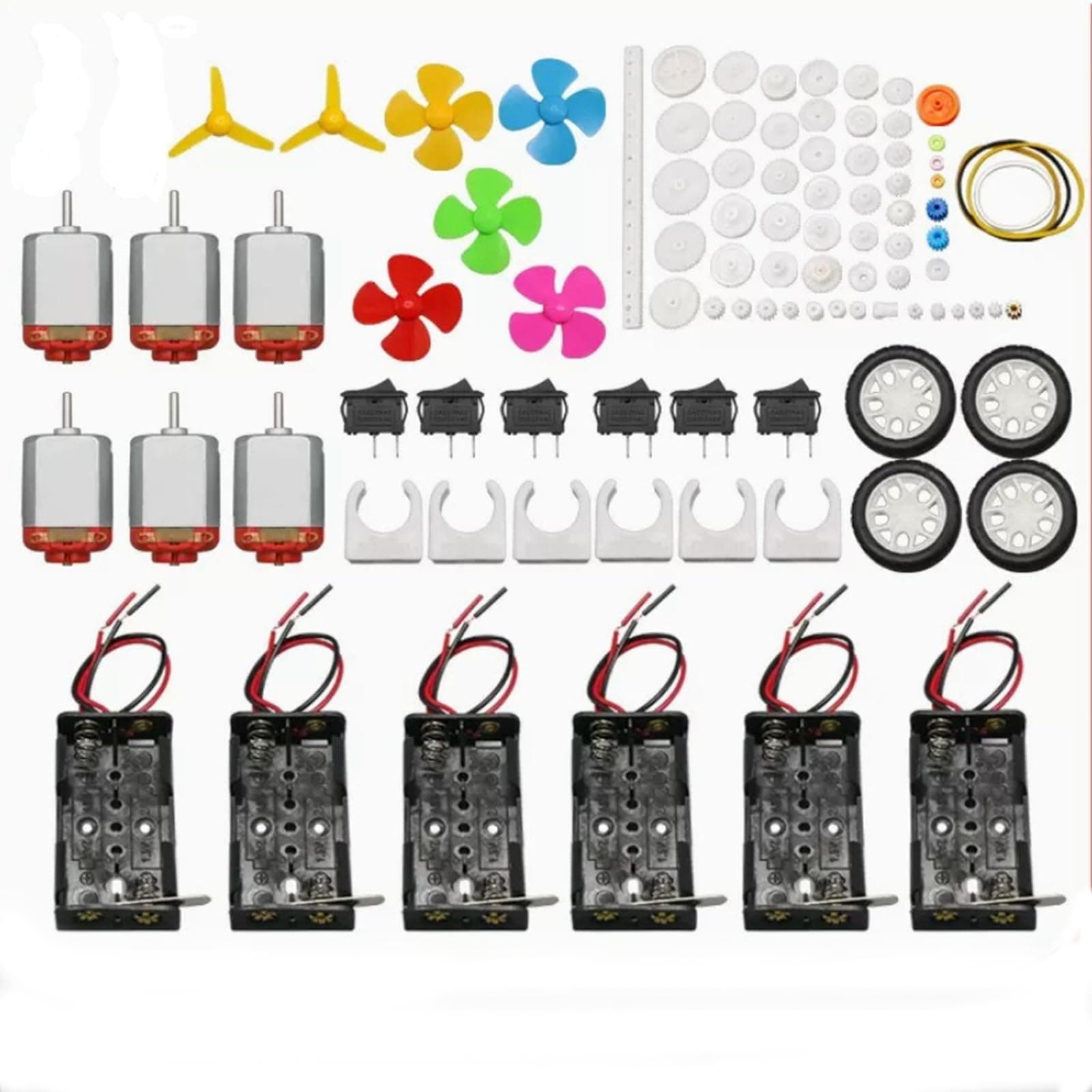 THE WHITE SHOP 6 Set DC Motor Kit, Mini Electric 1.5 3V 24000RPM Mini Motor with 86 Pcs Plastic Gears, GM004-GM031s,Plastic Wheels for DIY Science Projects