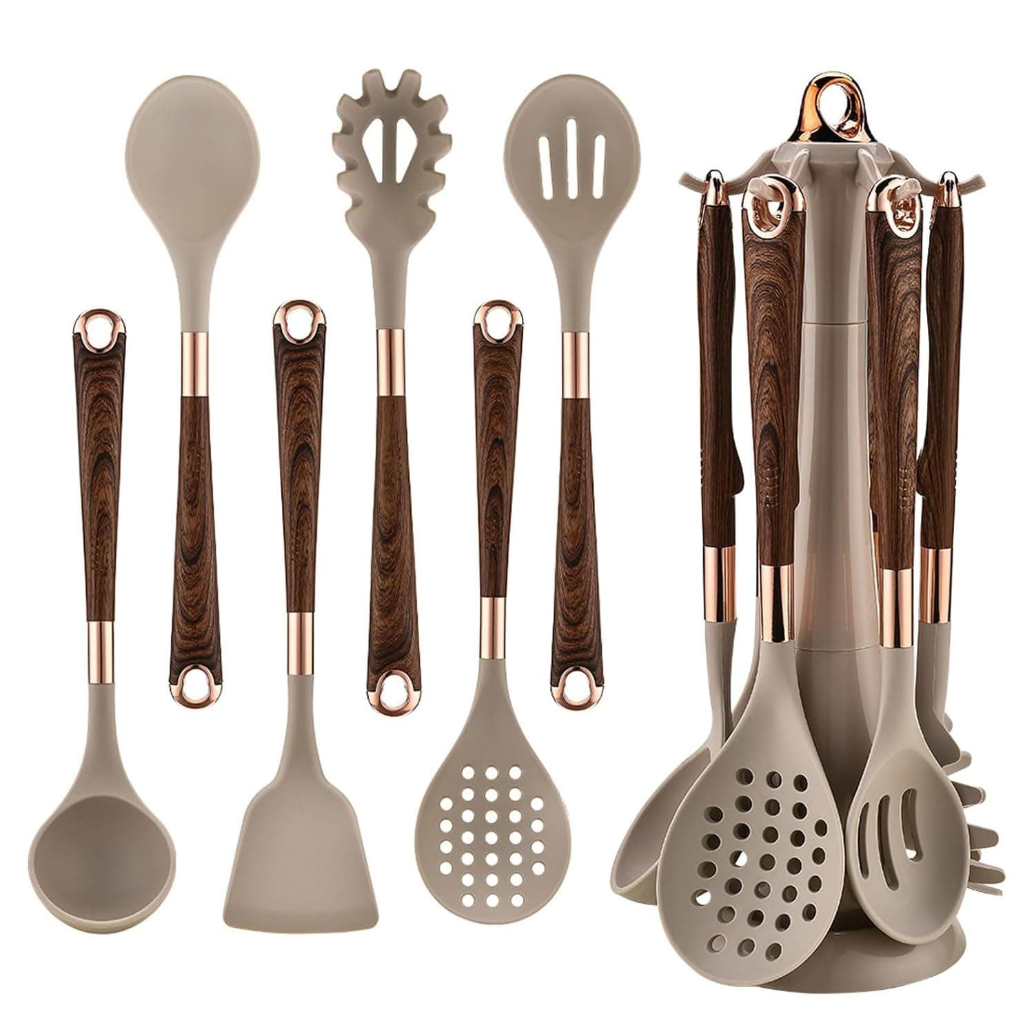 Kitchen Utensils Set Non-stick Silicone Cooking Utensils, Set 7 Pcs Non-slip Handle Heat Resistant Kitchen Utensil, Spatula Slotted Solid Spoon Soup Ladle Slotted Turner Spaghetti Server