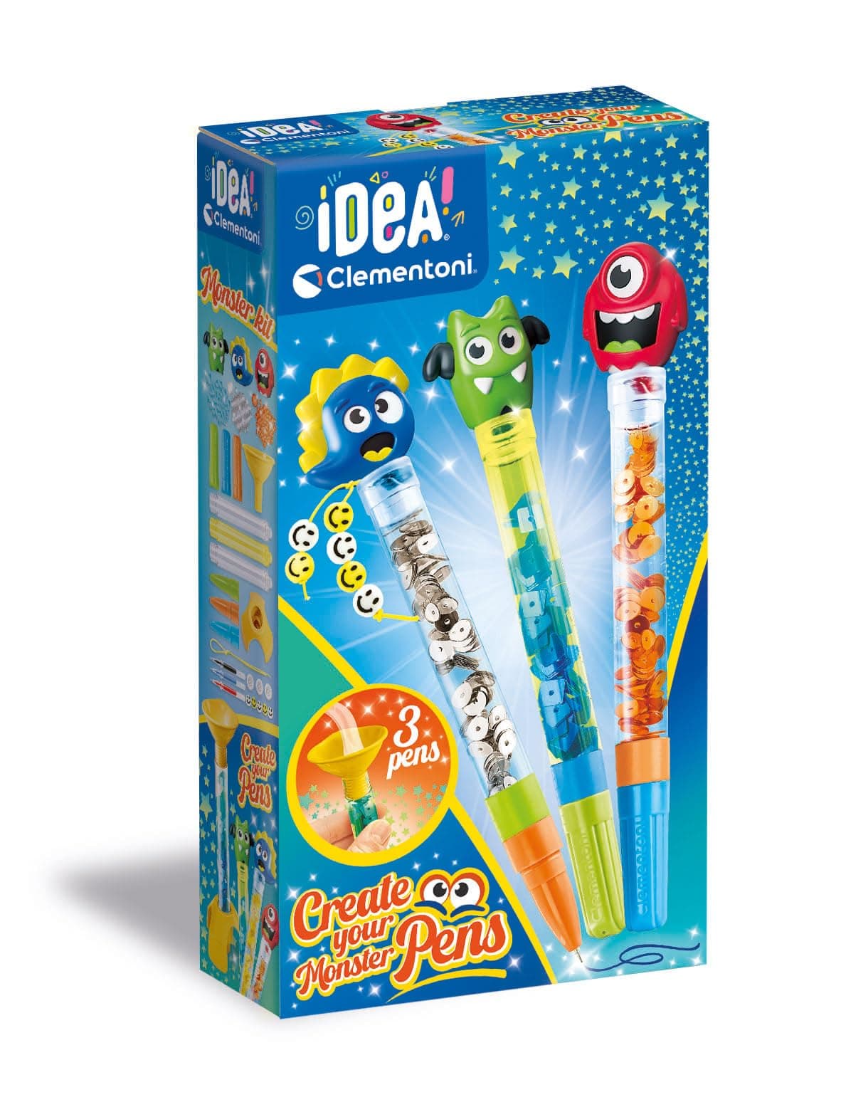 Clementoni Set-Idea-Small Kit Lab Monster-Creative Toys, Laboratory, Coloured, Personalised Pens Girls, Art and Crafts for Kids 6 Years, 18828, Multicolour