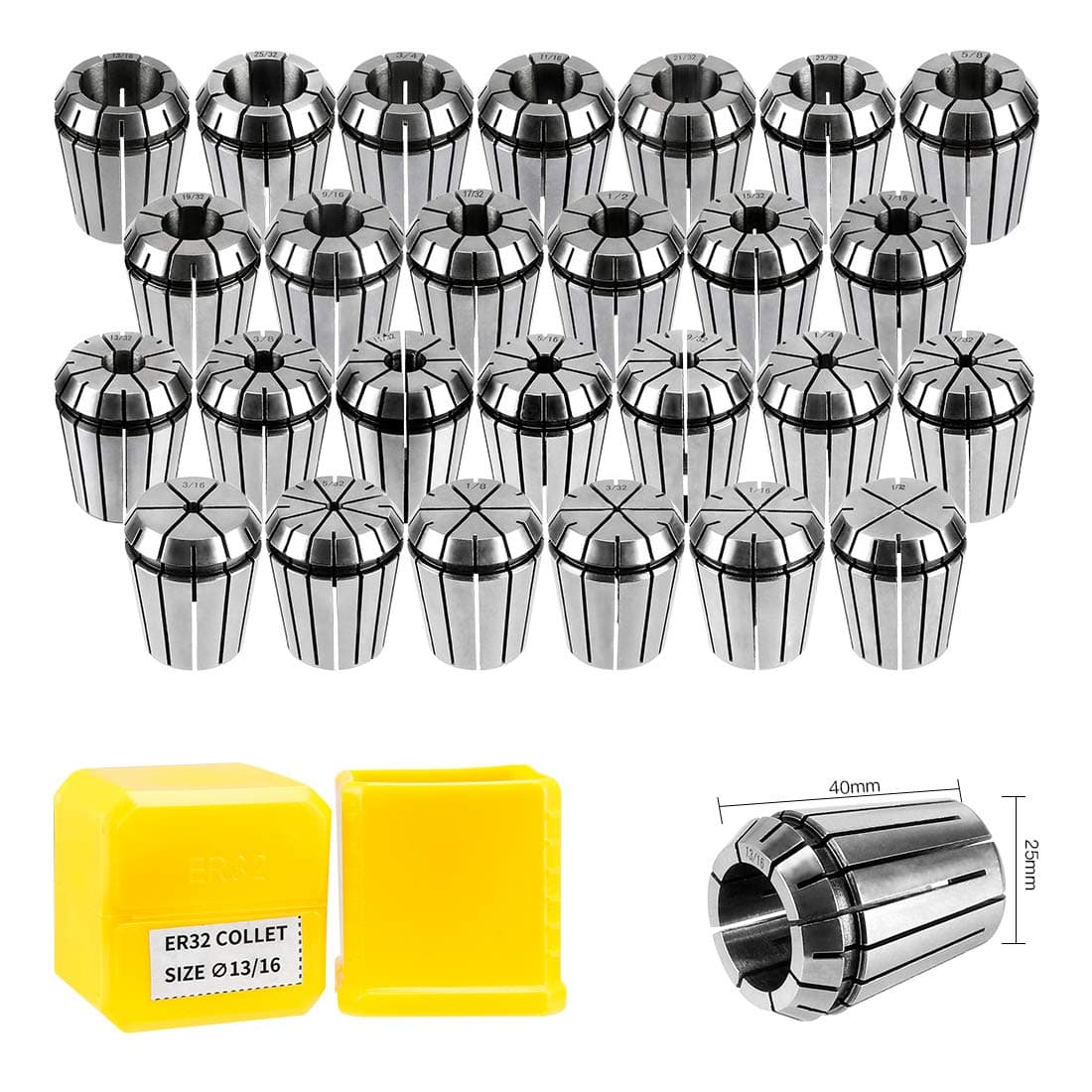 26PCS ER32 Spring Collet Set for CNC Engraving Machine & Milling Lathe Tool Workholding Engraving Collets