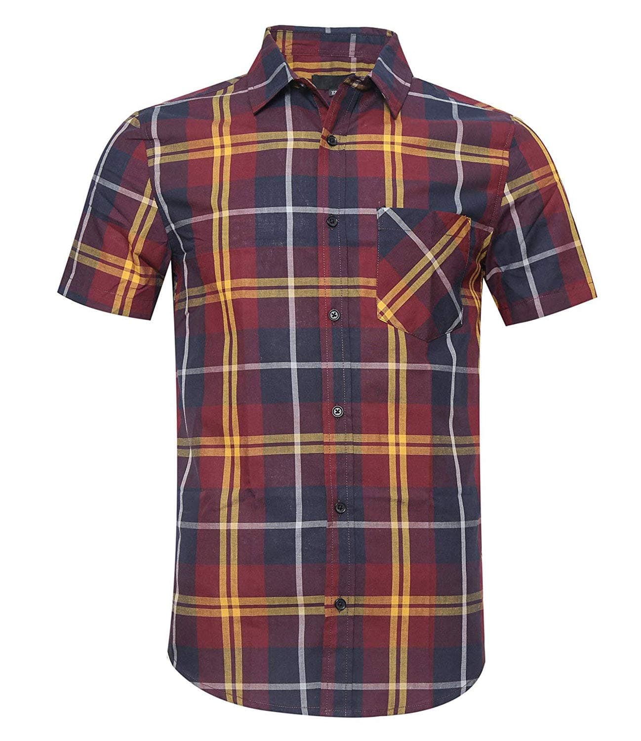 Men's Button Down Plaid Short Sleeve Work Casual Western Shirt