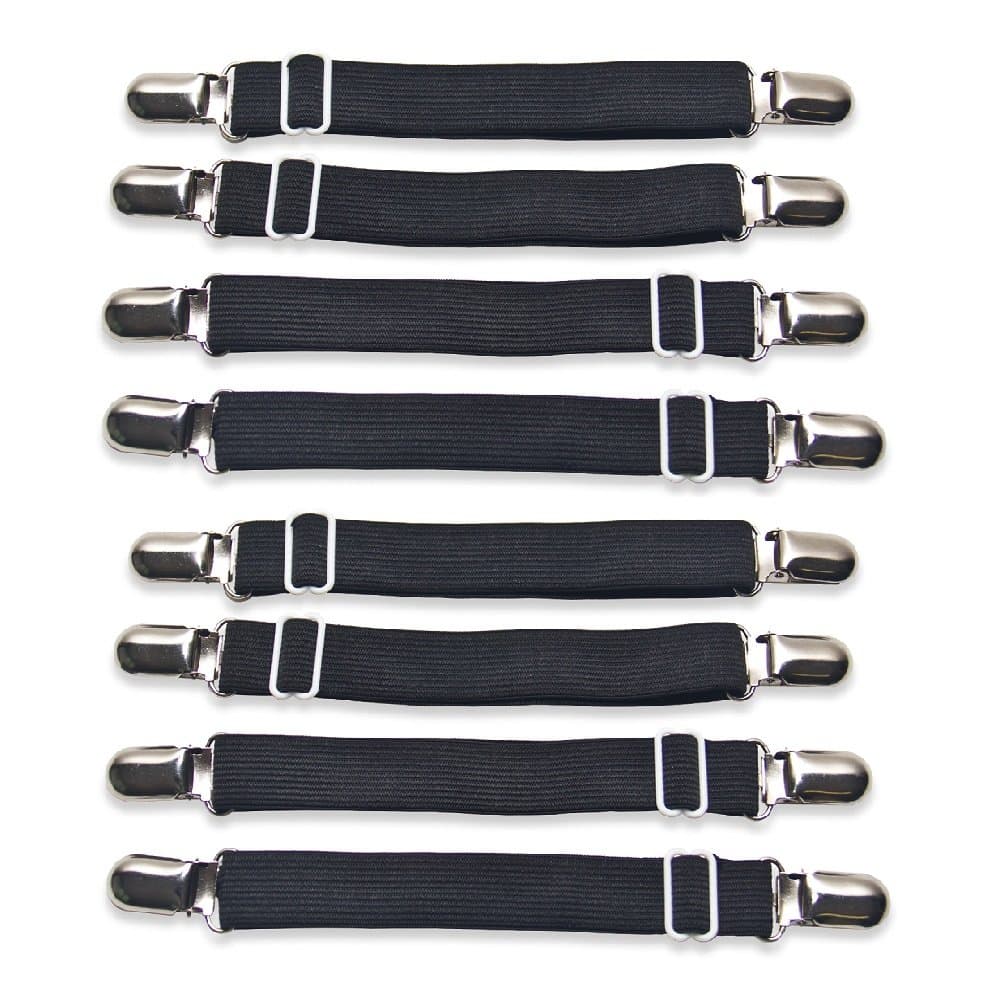 Brilliant future Adjustable Bed Corner Holders Sheet Straps Fasteners Grippers Clips Suspenders Straps Elastic band Metall Clips Mattress Corner Straps (Black, 8)