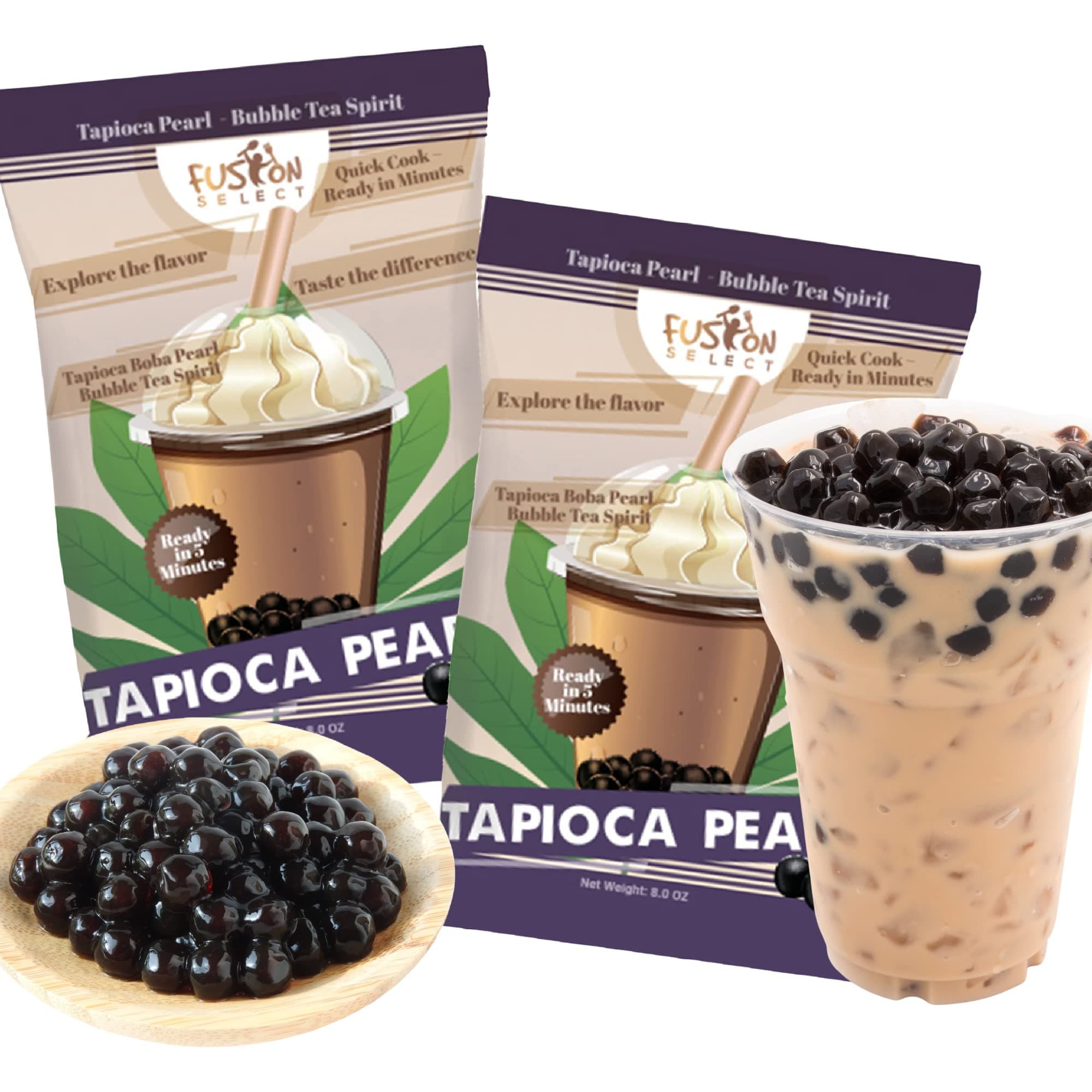 Fusion Select Tapioca Pearl - Brown Sugar Flavor Quick Cook Tapioca, DIY Boba for Boba Tea Ready in 5 Minutes, Boba pearls, Bubble Tea Pearl s, Milk Tea Toppings (2 Packs)