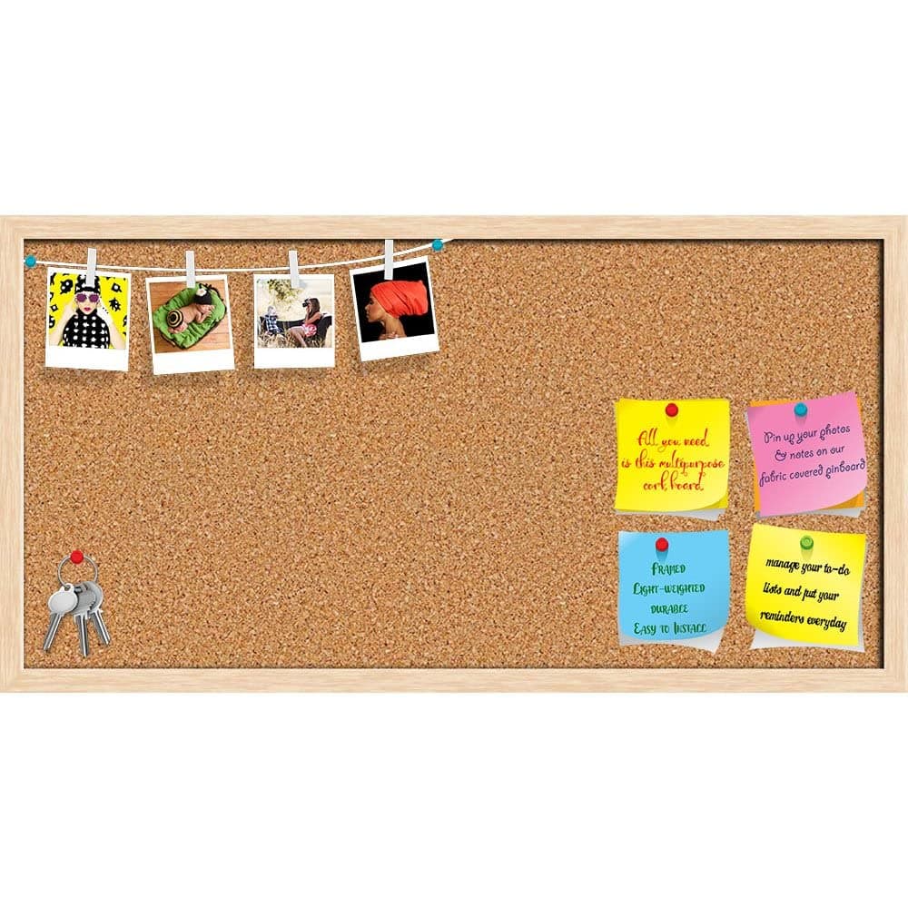 Cork Board | Bulletin Board Notice Pin Board | Vision Soft Board Combo with Thumb Push Pins & Sticky Notes | Natural Brown Frame | 30 x 15 inch (76 x 38 cms)