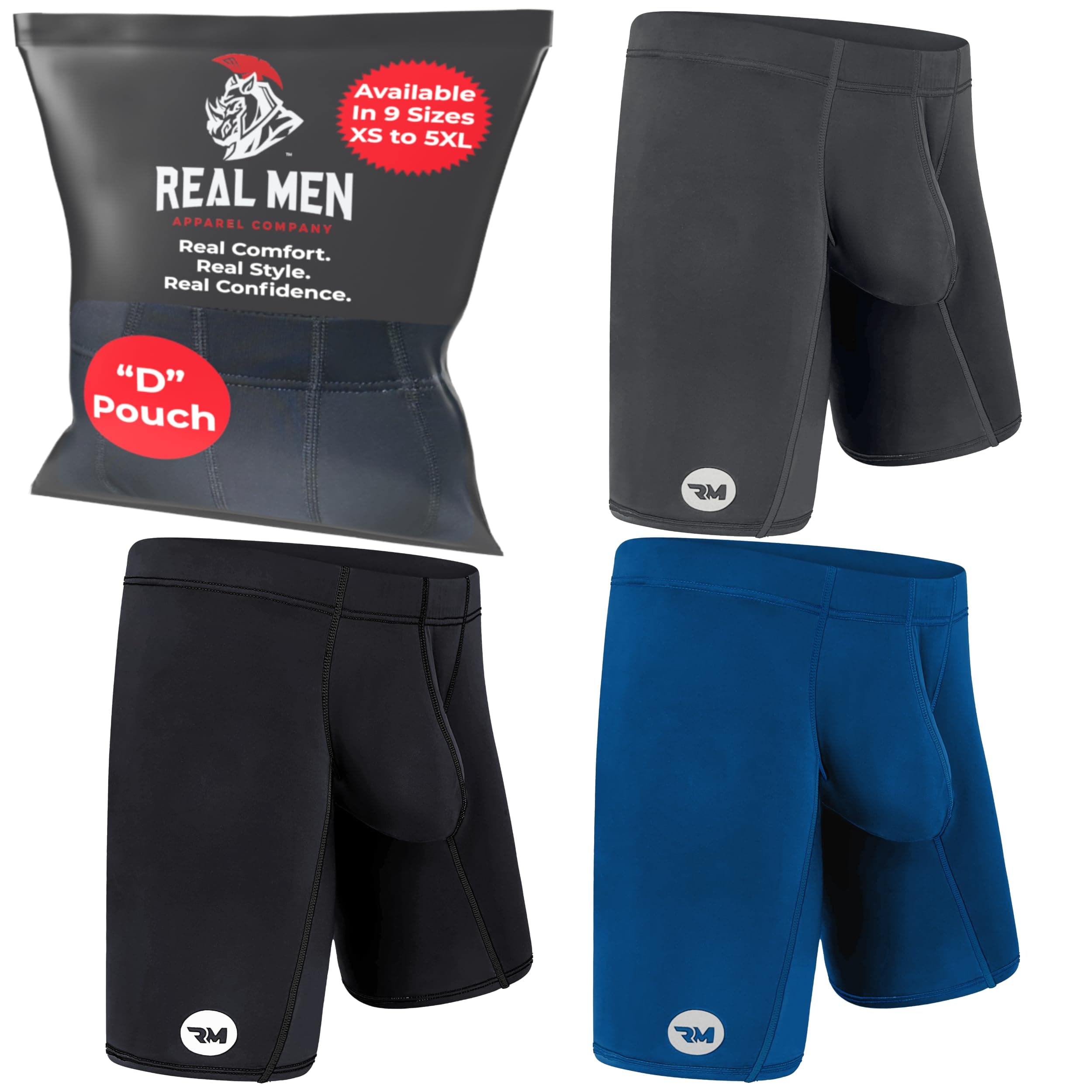 Real Men Custom Pouch Nylon Boxer Briefs 6, 7 and 9 inch Inseam - ABCD Custom Pouch Size - Waist XS-5XL