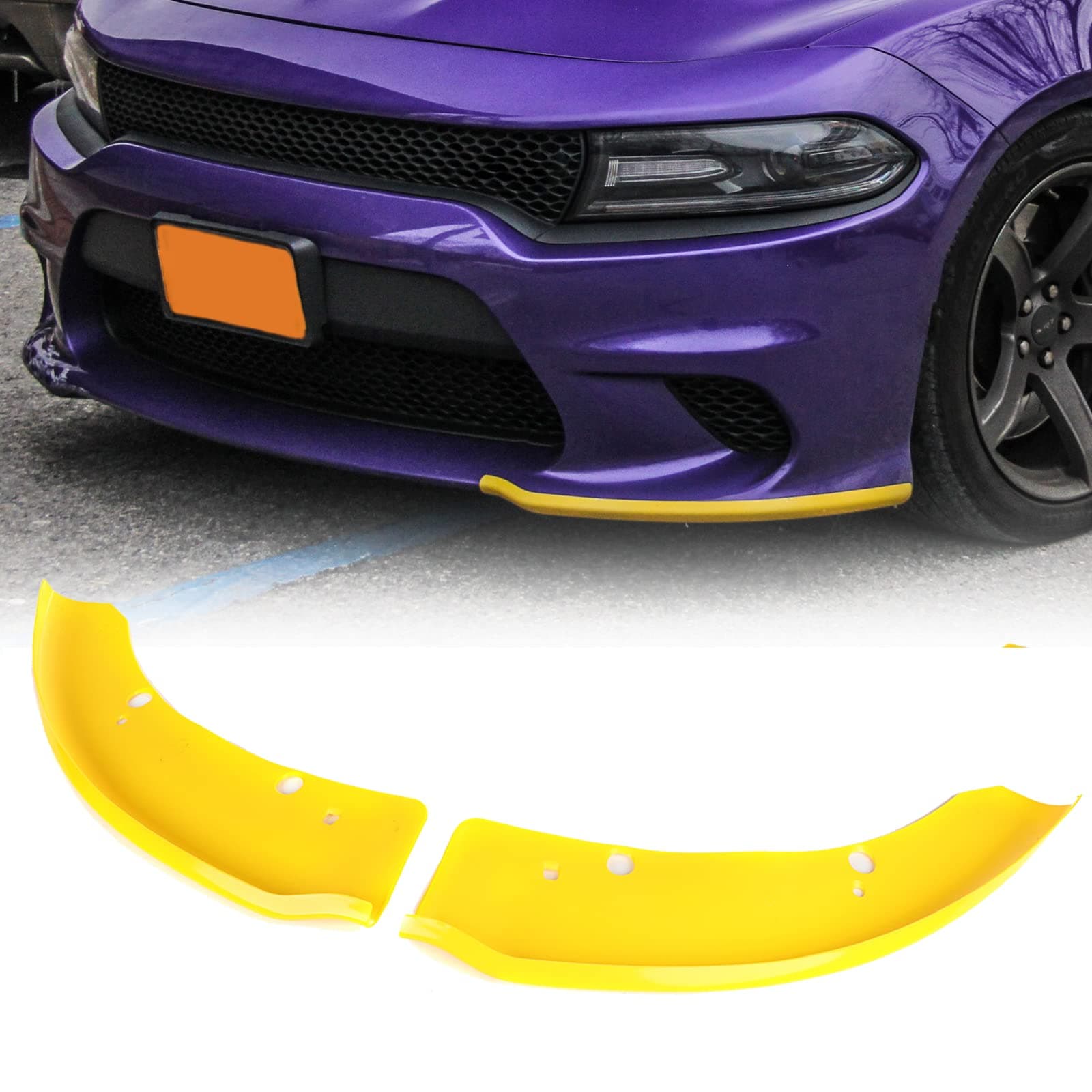 AUXMART Front Bumper Lip Splitter Protector Compatible with Dodge Charger Hellcat/SRT 392 / Scat Pack/RT Scat Pack/GT/RT, Yellow