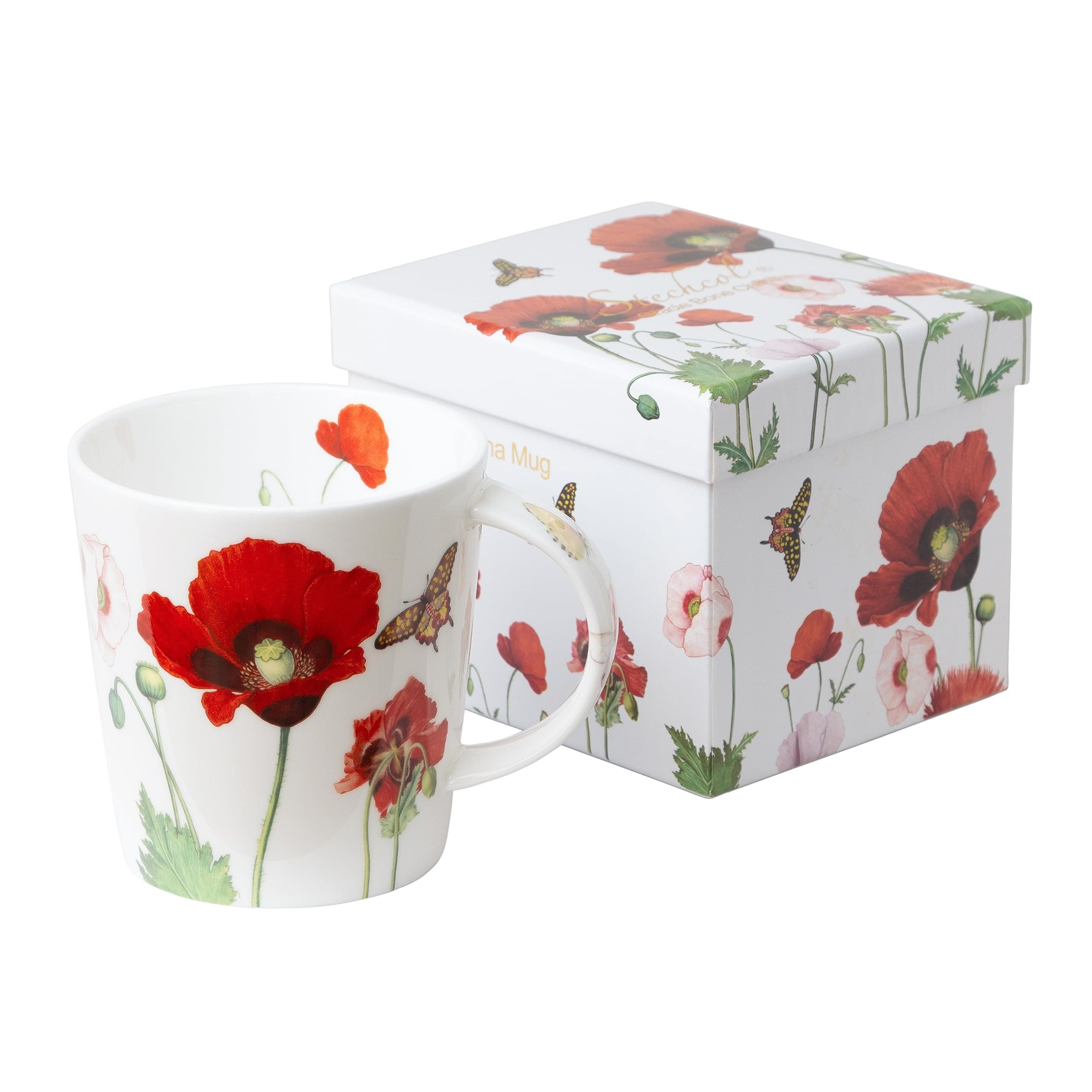 Gracie China by Coastline ImportsTeaware Gift Boxed 16-Ounce Single Bone Coffee Cup/Tea Mug (Poppy Butterfly)