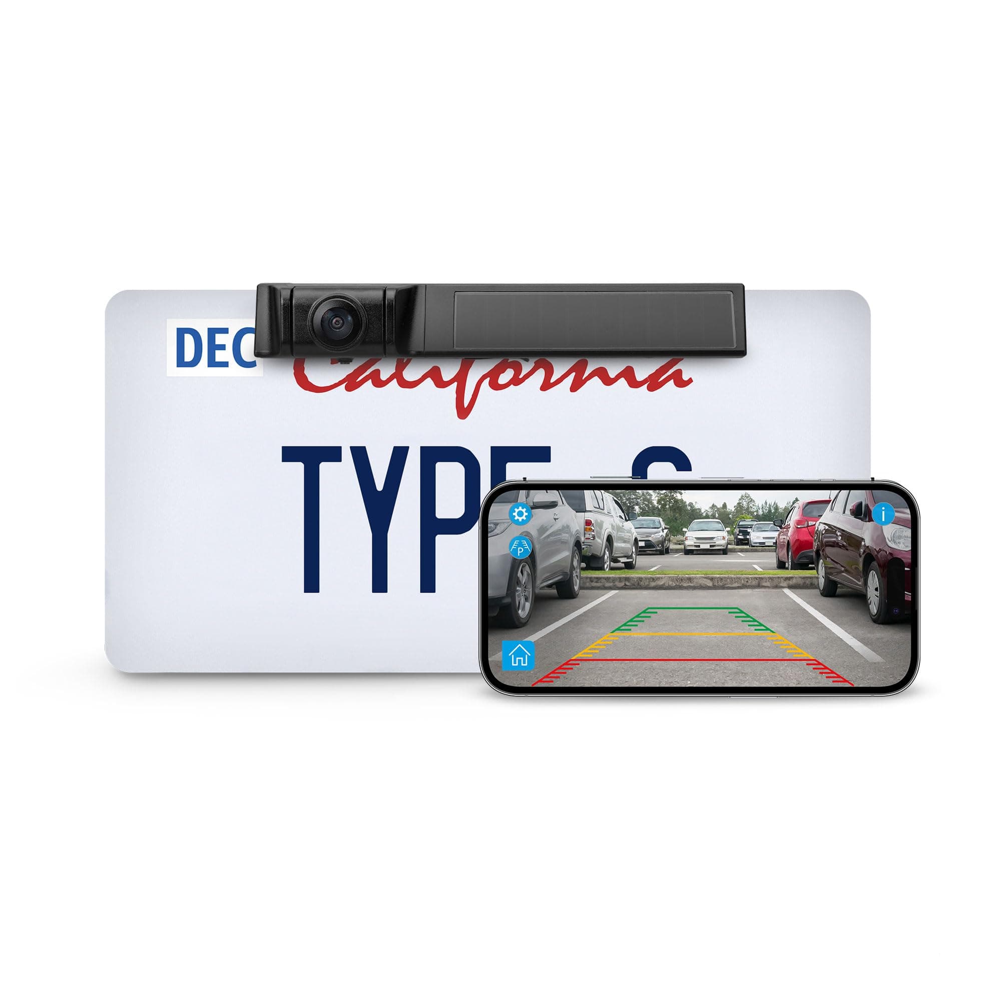 Type S True Wireless Solar Powered Backup Camera, 1080p FHD, App View Monitor, Universal Compatibility for Cars, Trucks, RVs, IP67 Waterproof, Parking Grid Lines, Front or Rear Mounting, Easy Install