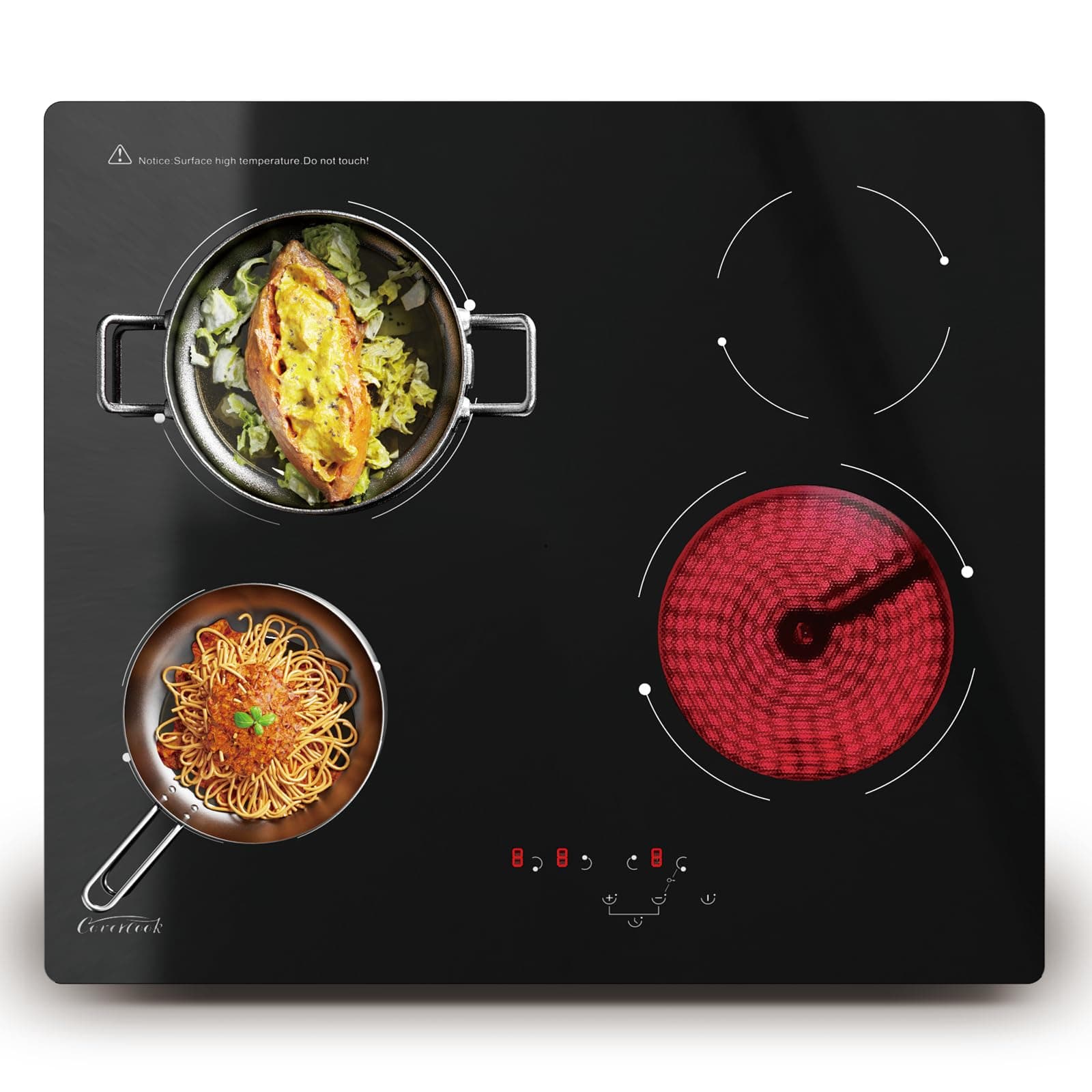 Electric Ceramic Hobs 60cm Cooktop, Built in Hot Plate Black Glass Cooker Hob with 4 Cooking Zones with Touch Control, Timer, Child Lock, 6000W