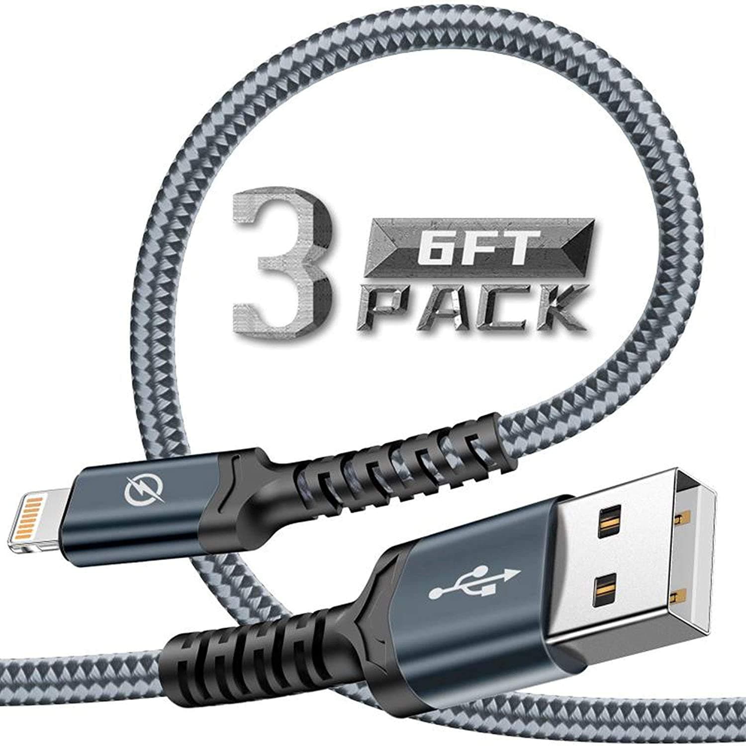 YDOQOM Apple Lightning Cable iPhone Charger Cable Apple MFi Certified iPhone Charger Cable 13 12 11 Pro Xs Max Xr X iPad Charging Cable Cord Fast USB Cable Grey