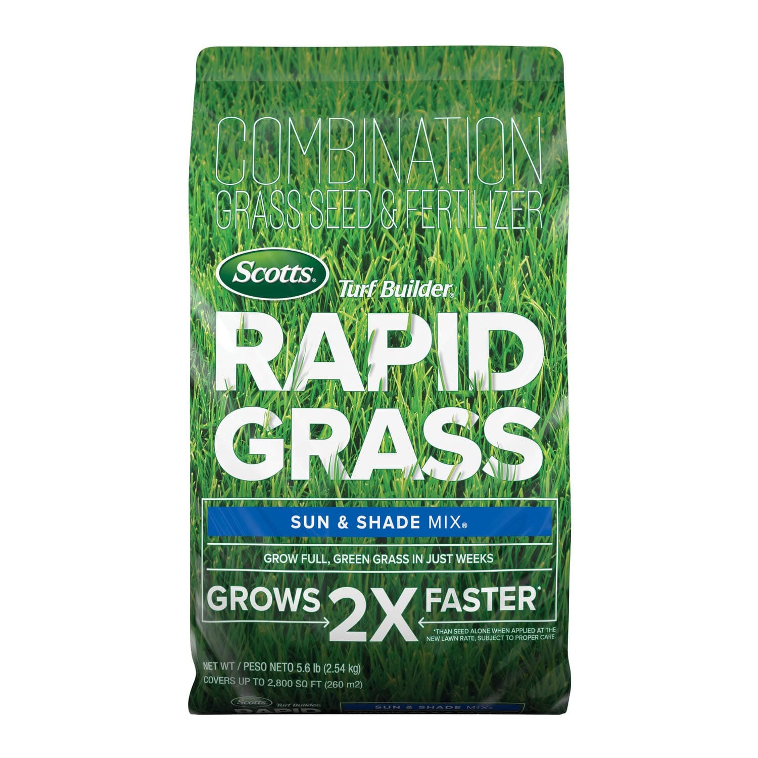 Scotts Turf Builder Rapid Grass Sun and Shade Mix - Combination Grass Seed & Lawn Fertilizer, Covers Up to 2,800 sq. ft., 5.6 lb.