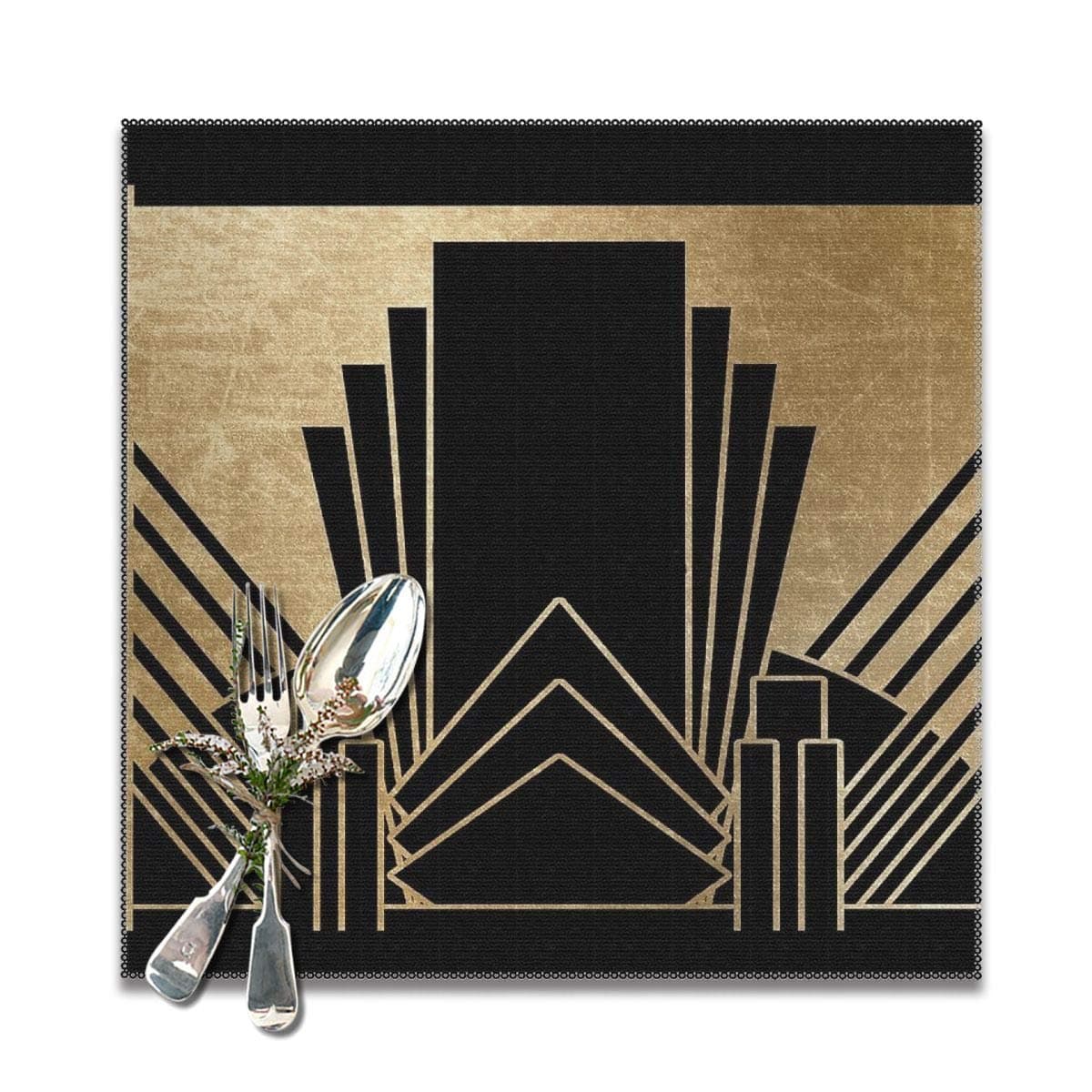 Lilyo-ltd Art Deco Design Placemats for Dining Table,Washable Placemat Set of 6, 12x12 inch