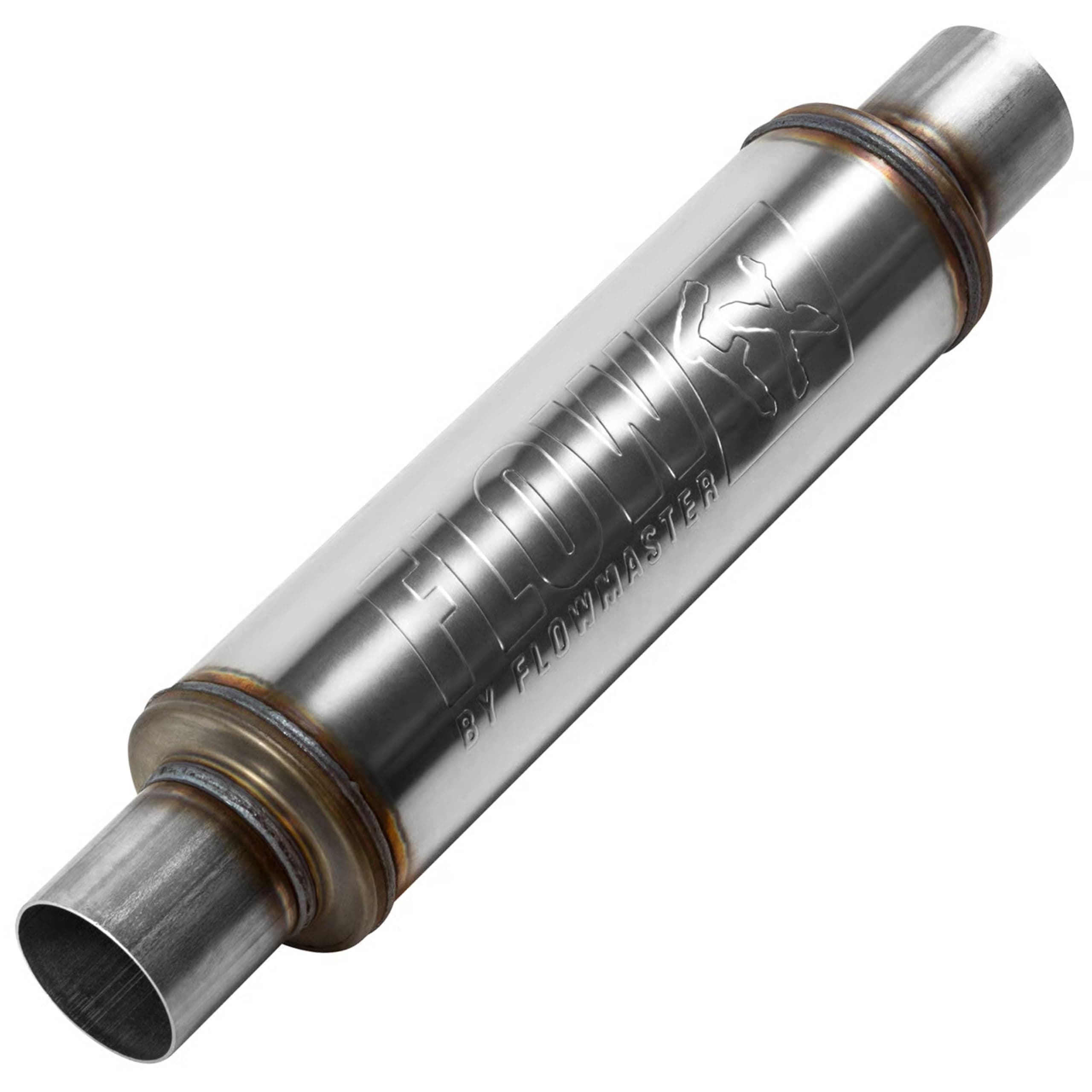 Flowmaster Flow FX Chambered Muffler – 2.50” Center In / 2.50” Center Out – Round Body – Moderate Sound – Stainless Steel –Affordable Performance for Modern Trucks, Muscle Cars & Daily Drivers - 71416