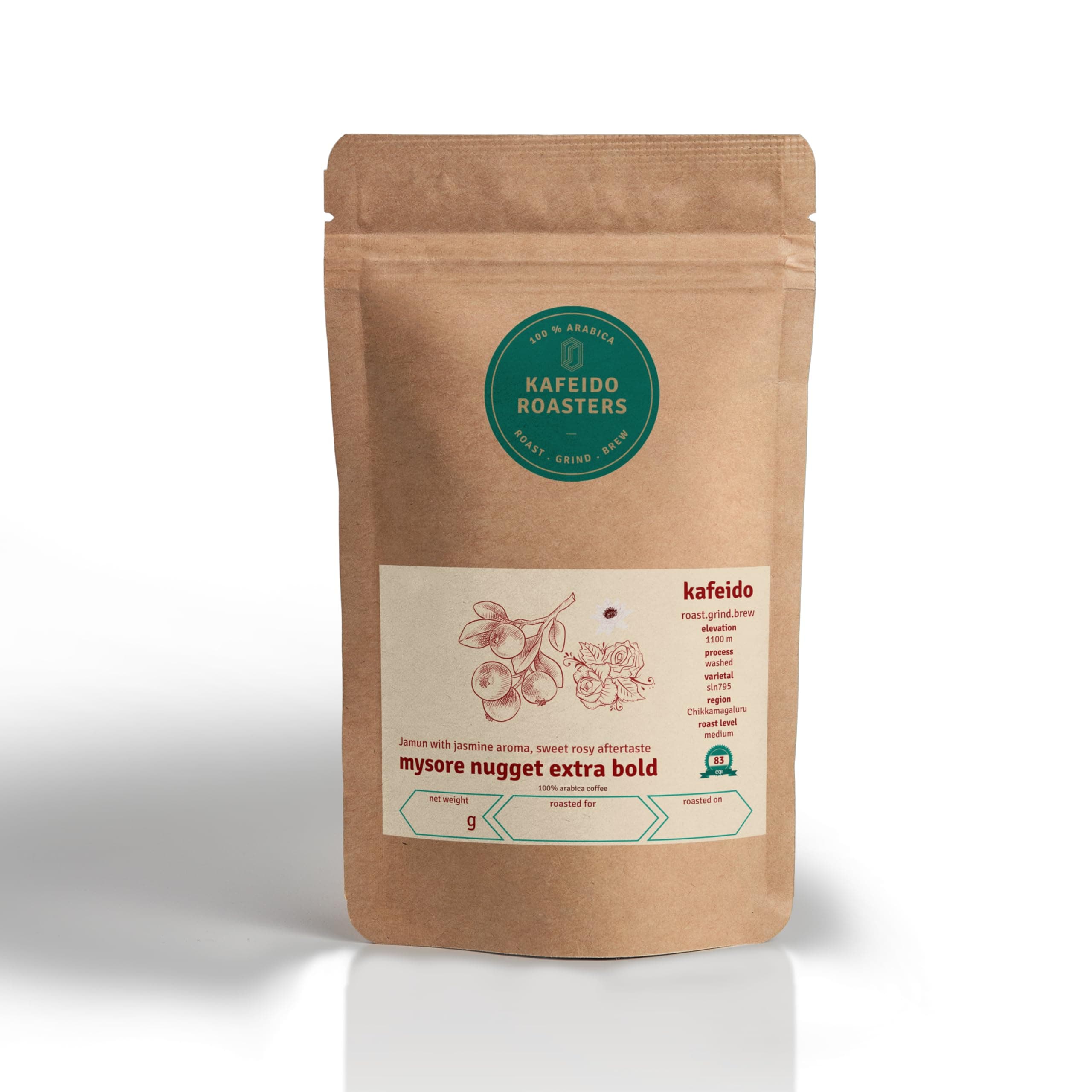 Kafeido Coffee Roasters | 150g | Mysore Nuggets Extra Bold - Medium Roast | 100% Arabica Roasted on Order Coffee Beans (Whole Bean)
