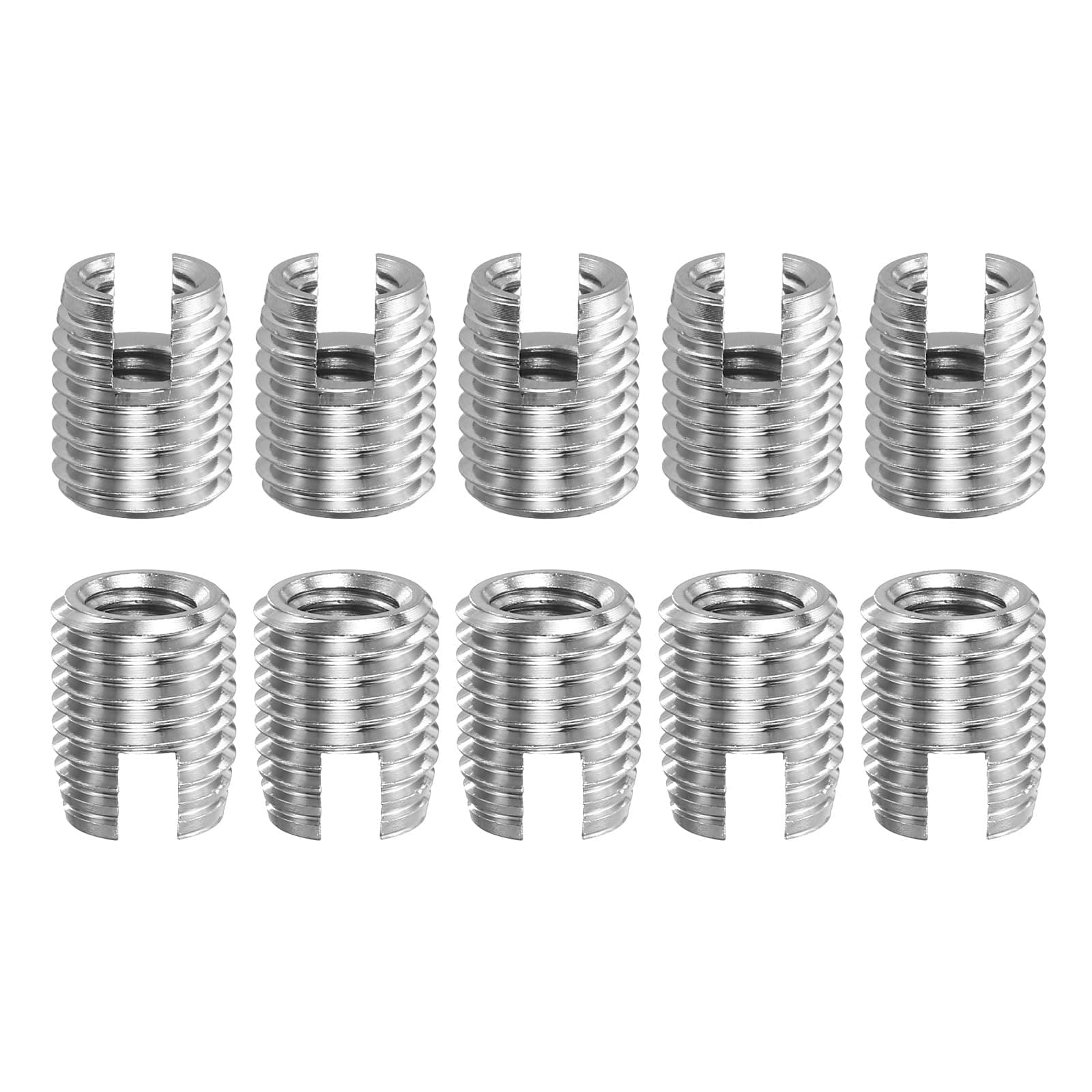 uxcell Self Tapping Threaded Inserts, 15pcs M5-0.8 Female to M8-1 Male 303 Stainless Steel Slotted Thread Repair Inserts Nuts, 10mm Long
