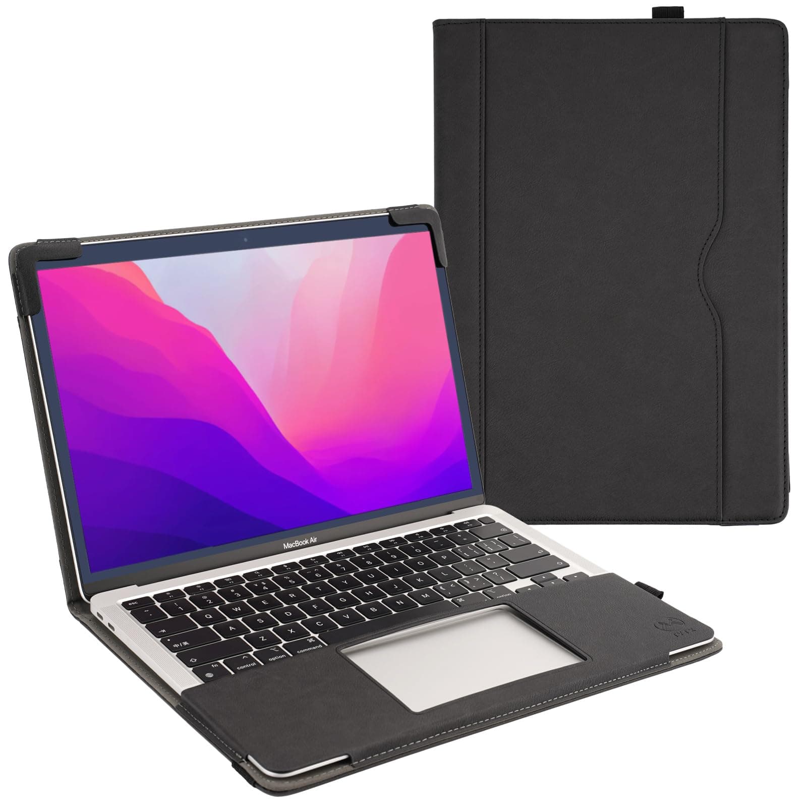 TYTX Compatible with MacBook Air 13 Inch Case, for Older Version 2010-2017 Release A1369 A1466, PU Leather Laptop Case with Pocket for Papers and Pen Holder, Black