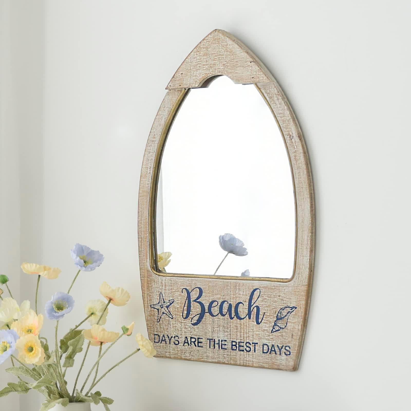 Rustic Wood Framed Wall Mirror for Beach House, Decorative Wood Wall Mirror for Bathroom, Living Room, Beach Theme Bathroom Decor, Whitewashed 15 x 24 Inchs