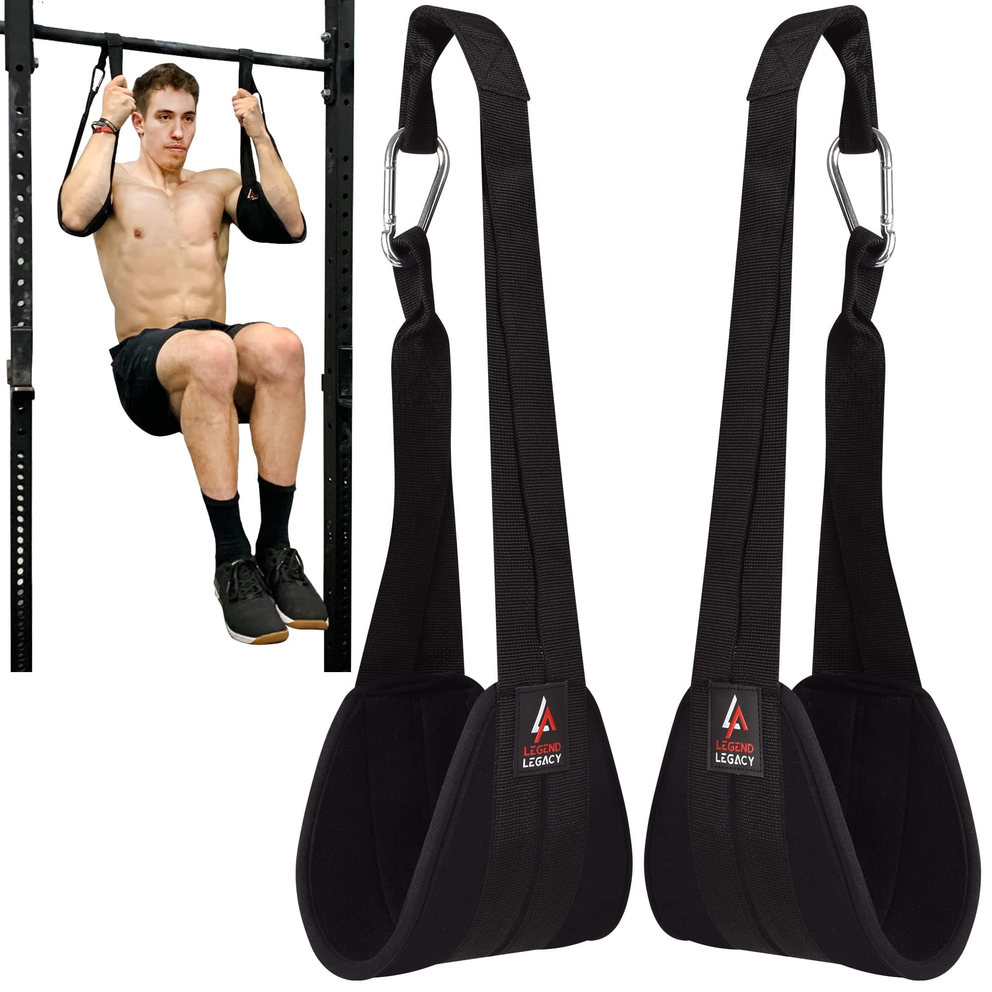 Legend Legacy Ab Straps for Pullup Bar Attachment & Abdominal Muscle Building Ab Sling Straps for Padded Arm Support - Hanging Workout Pull Up Straps for Men & Women