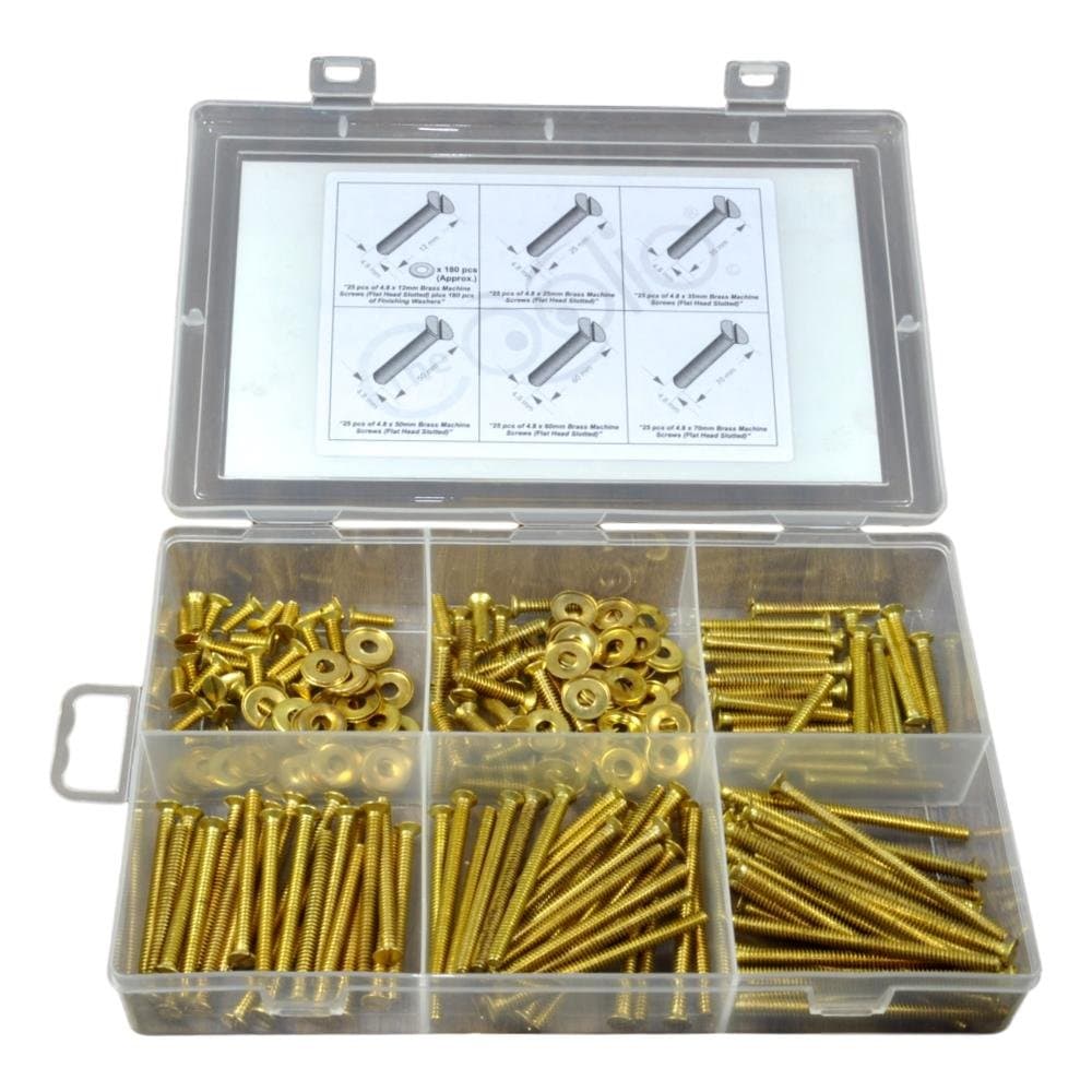 TheCoolio 150 pcs of Assorted Flat Head Slotted Brass Machine Screws with Washers