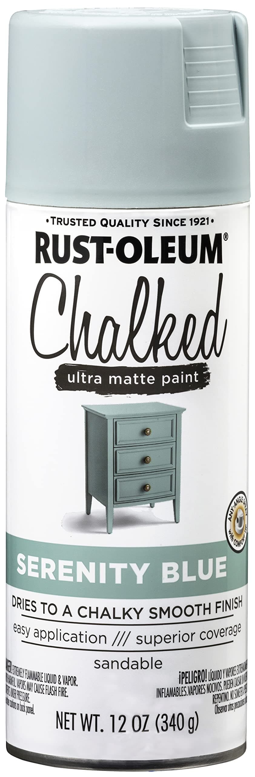 Rust-Oleum Chalked 302595 Ultra Matte Chalky Smooth Finish Spray Paint, SERENITY BLUE, (340 grams/Can)