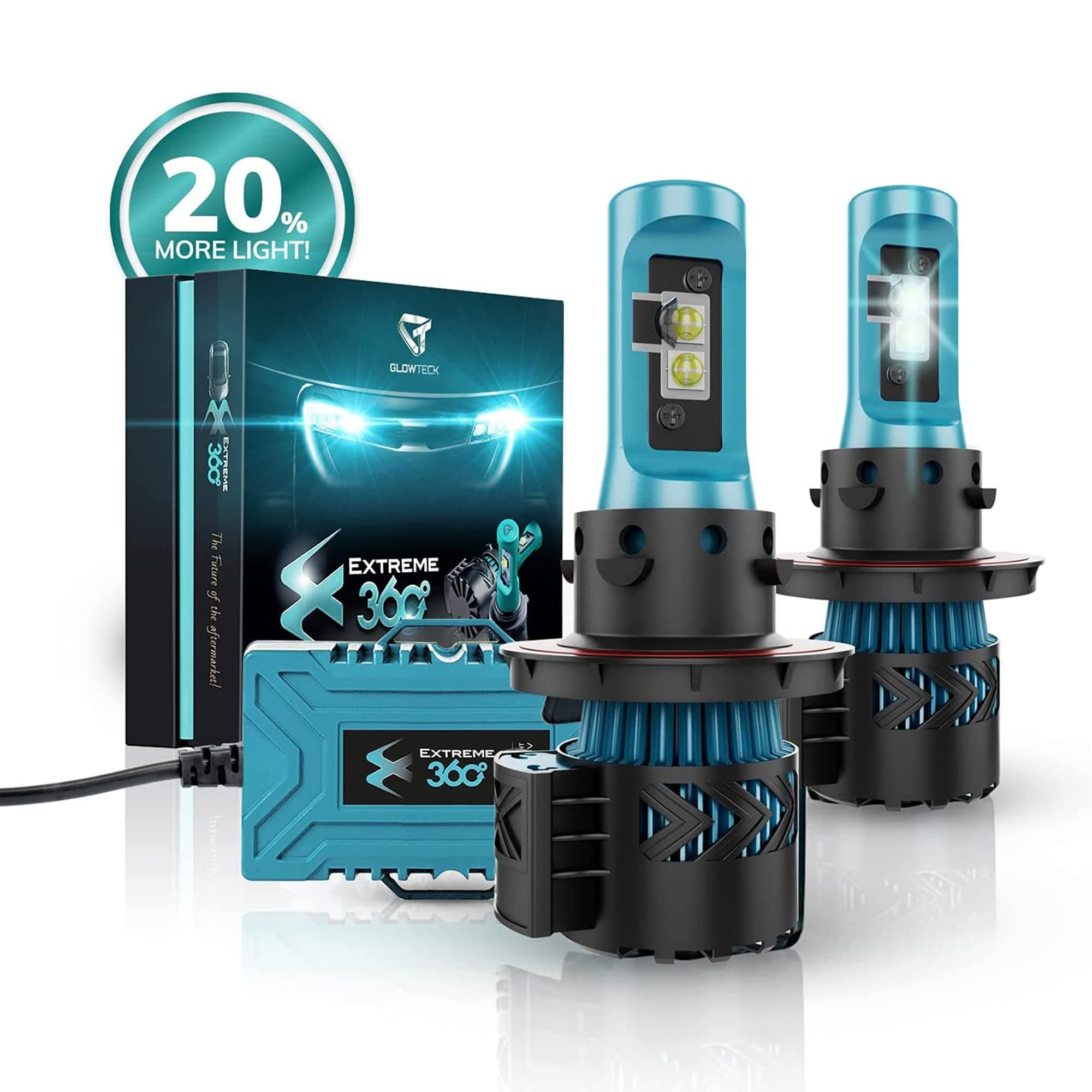 Glowteck H13/9008 LED Headlight Bulbs Conversion Kit - CREE XHP50 Chip 12000 Lumen/Pair 6K Extremely Bright 68w Cool White 6500K for Bright & Greater Visibility