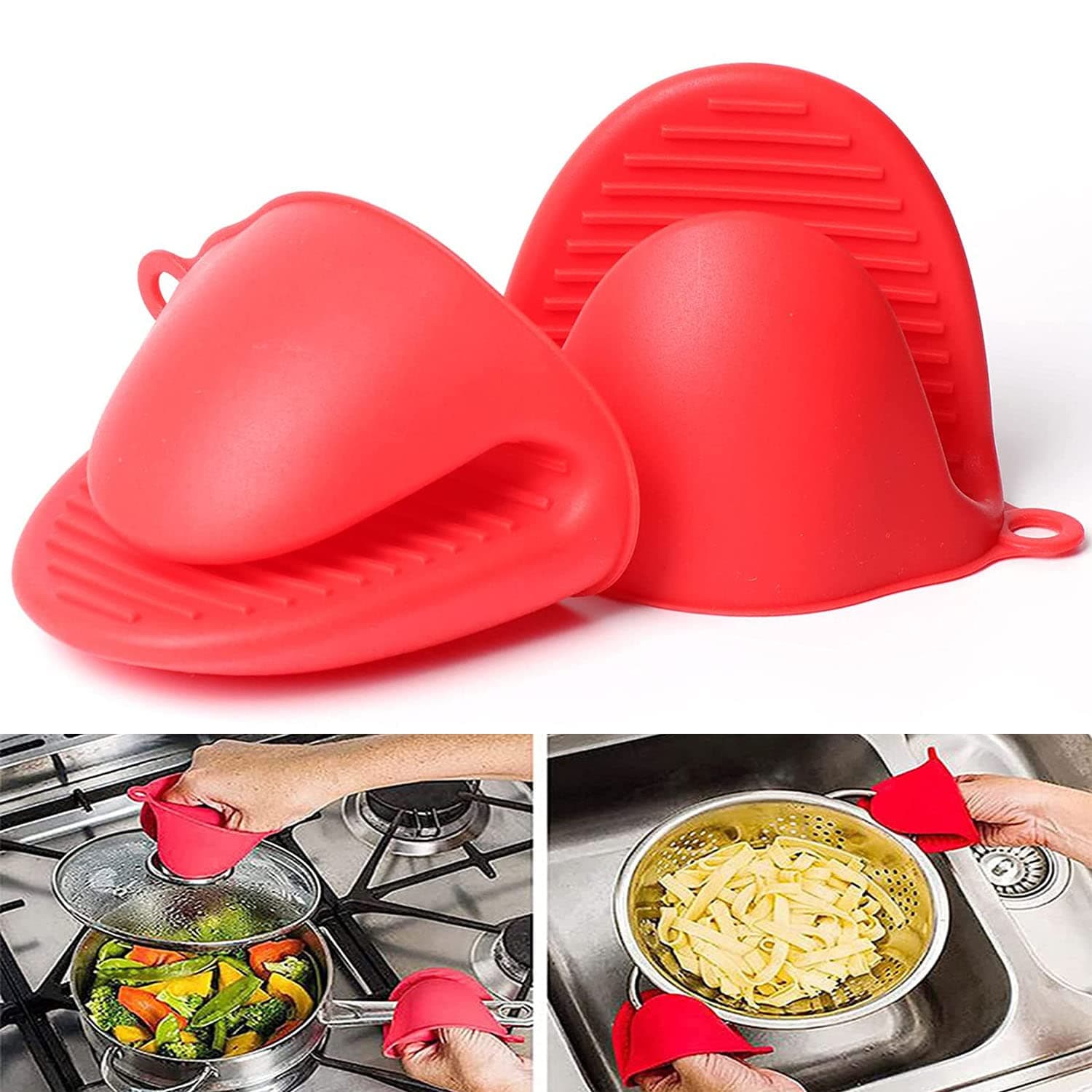 REVHQ Silicone Oven Mitts Pot Holders Sets for Kitchen Heat Resistant Small Kitchen Mittens Rubber Air Fryer Mitts Mini Pot Pinch Grip for Cooking and Baking 1 Pair