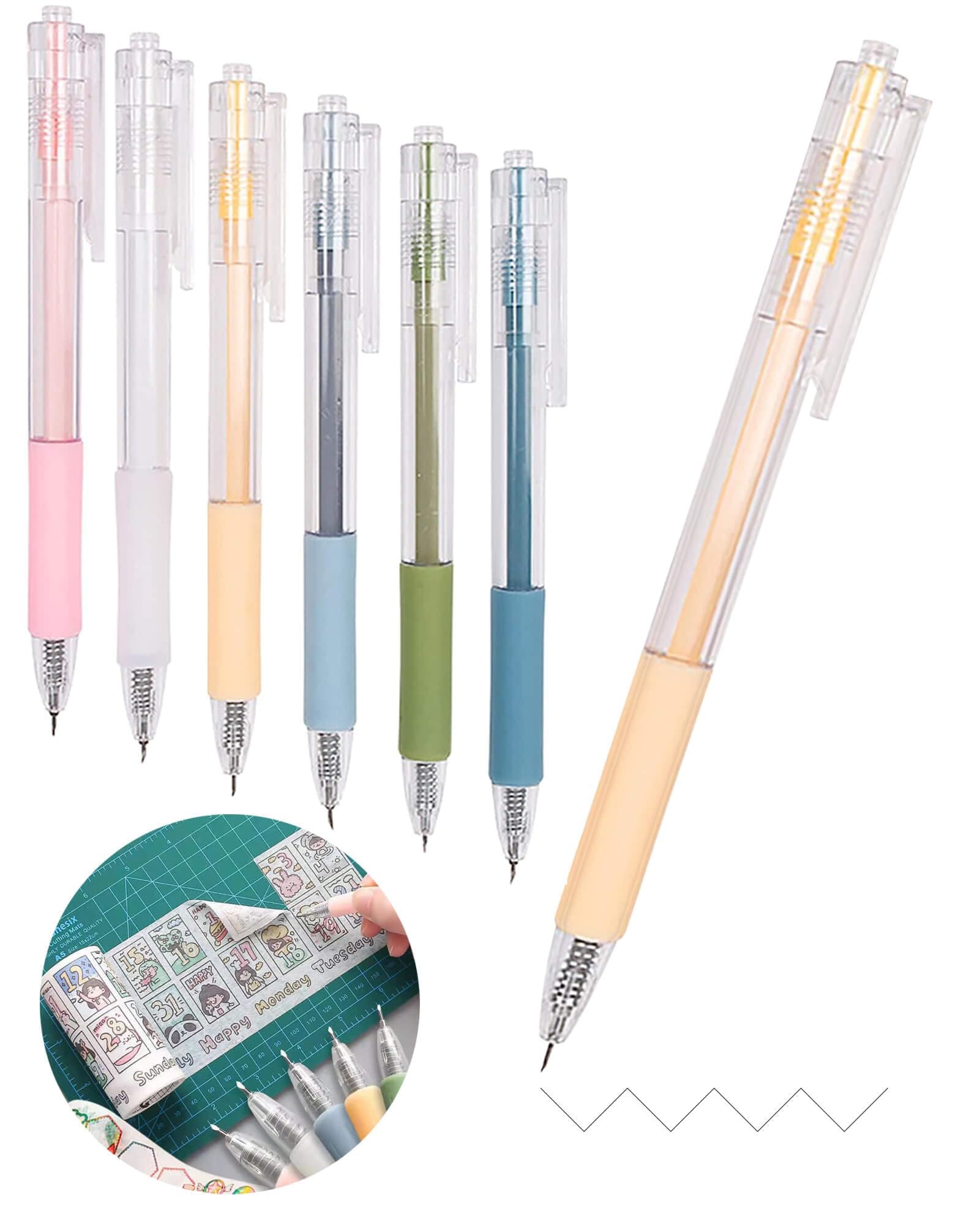 Knife Pen Craft Cutting Tools - Precision Paper Cutter Pen with Refillable Tungsten Steel Cutter Head Refill, 6 PACK