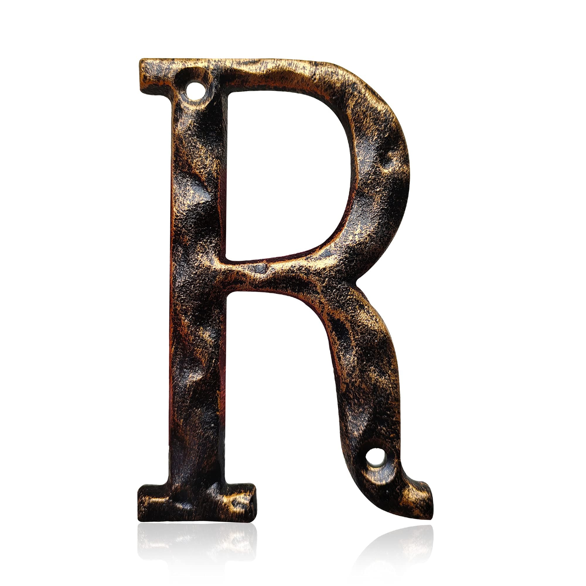 5.5 Inch House Numbers & Letters, Highly Visible Cast Iron Metal Home Address Number for Street Office Mailbox, Antique Brass (Letter R)