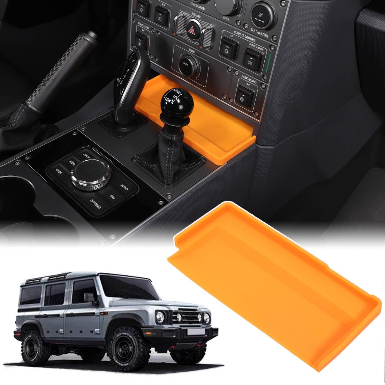 Car Center Console Storage Tray Compatible with Ineos Grenadier 2022-2025 Shift Storage Box Tray Non-Slip Storage Tray Interior Storage Box (Orange)