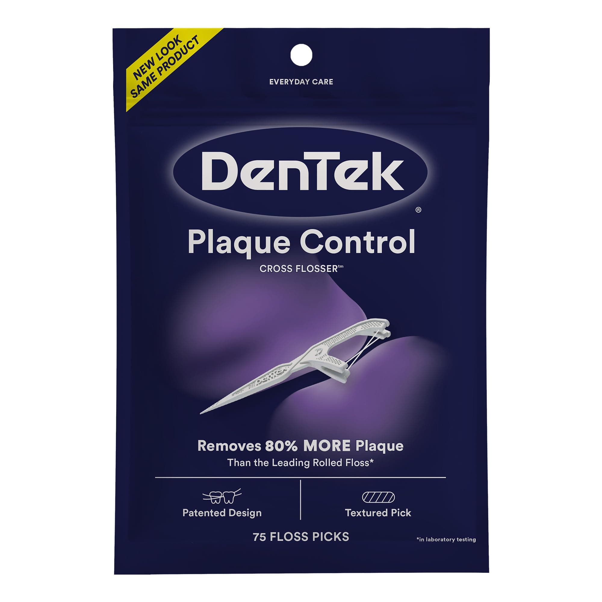 Dentek Floss Picks, X-Shaped Cross Flosser, Plaque Control Dental Floss Picks, 75 Count