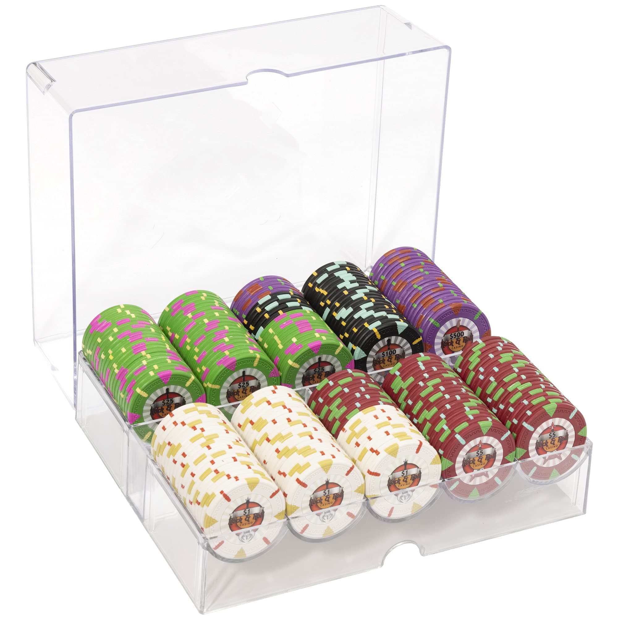 200-Count 'Rock & Roll' Poker Chip Set in Acrylic Trays, 13.5gm