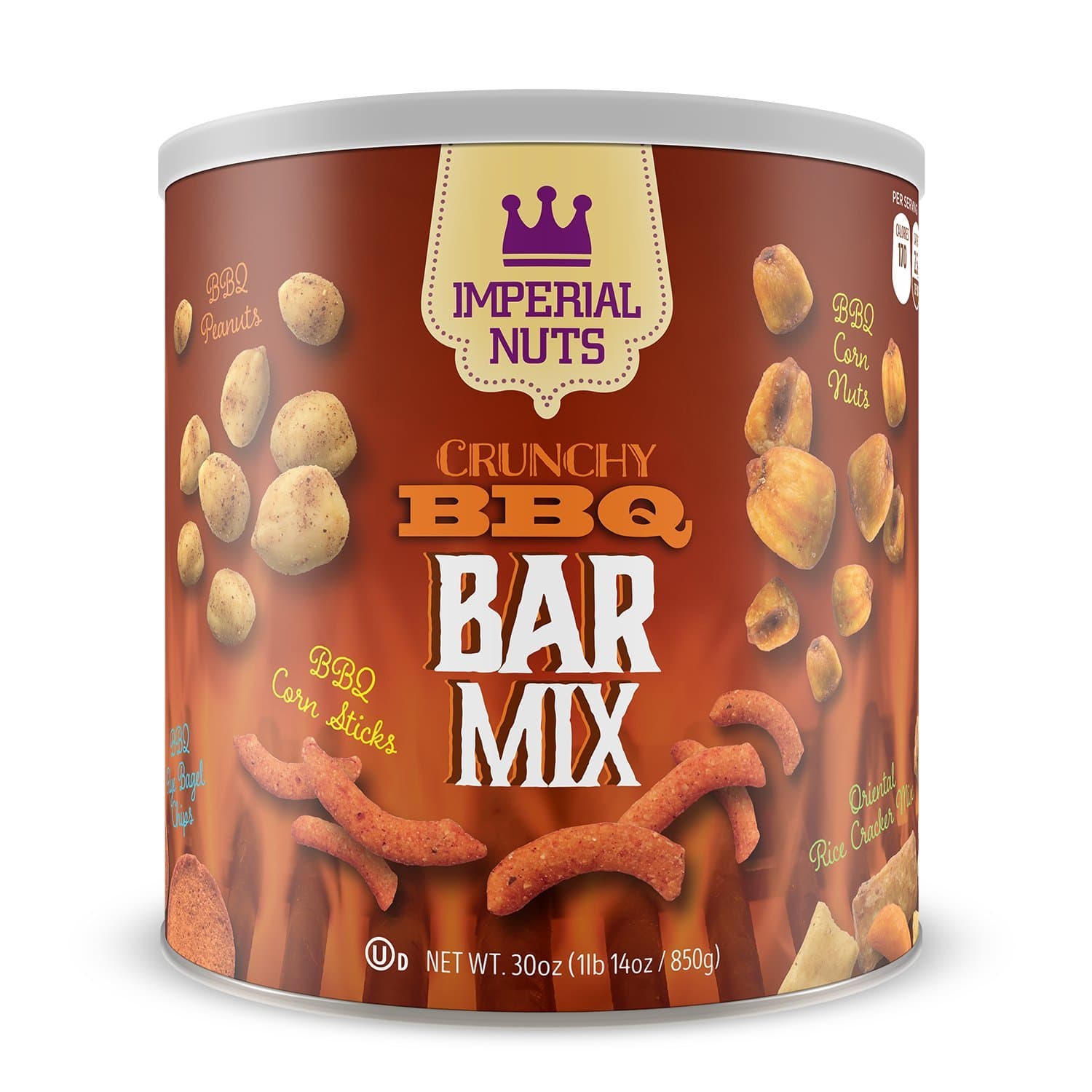 Imperial Mixed Nuts Bar Mix - Tasty Nut Snack Featuring BBQ Corn Nuts, Oriental Rice Cracker Mix, BBQ Corn Sticks, BBQ Peanuts, BBQ Rye Bagel Chips. (Crunchy BBQ)