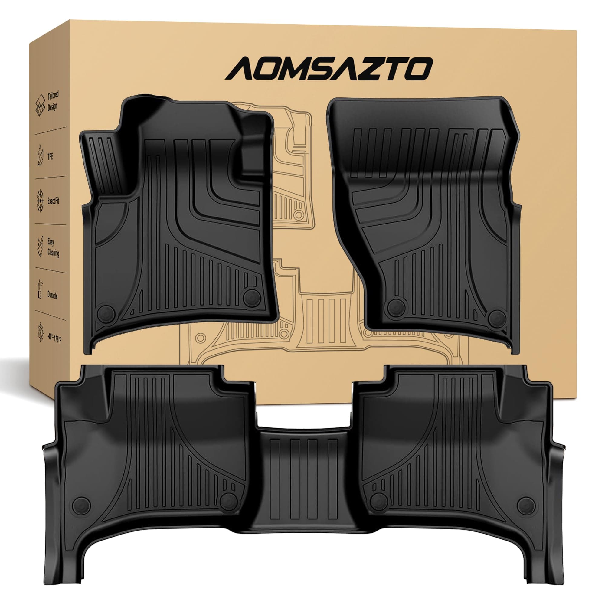 AOMSAZTO Floor Mats for 2011-2018 Porsche Cayenne, Heavy Duty TPE All Weather Protection Car Floor Mats, 1st & 2nd Row Full Set Rubber Floor Liners, Anti Skid Car Mats, Black
