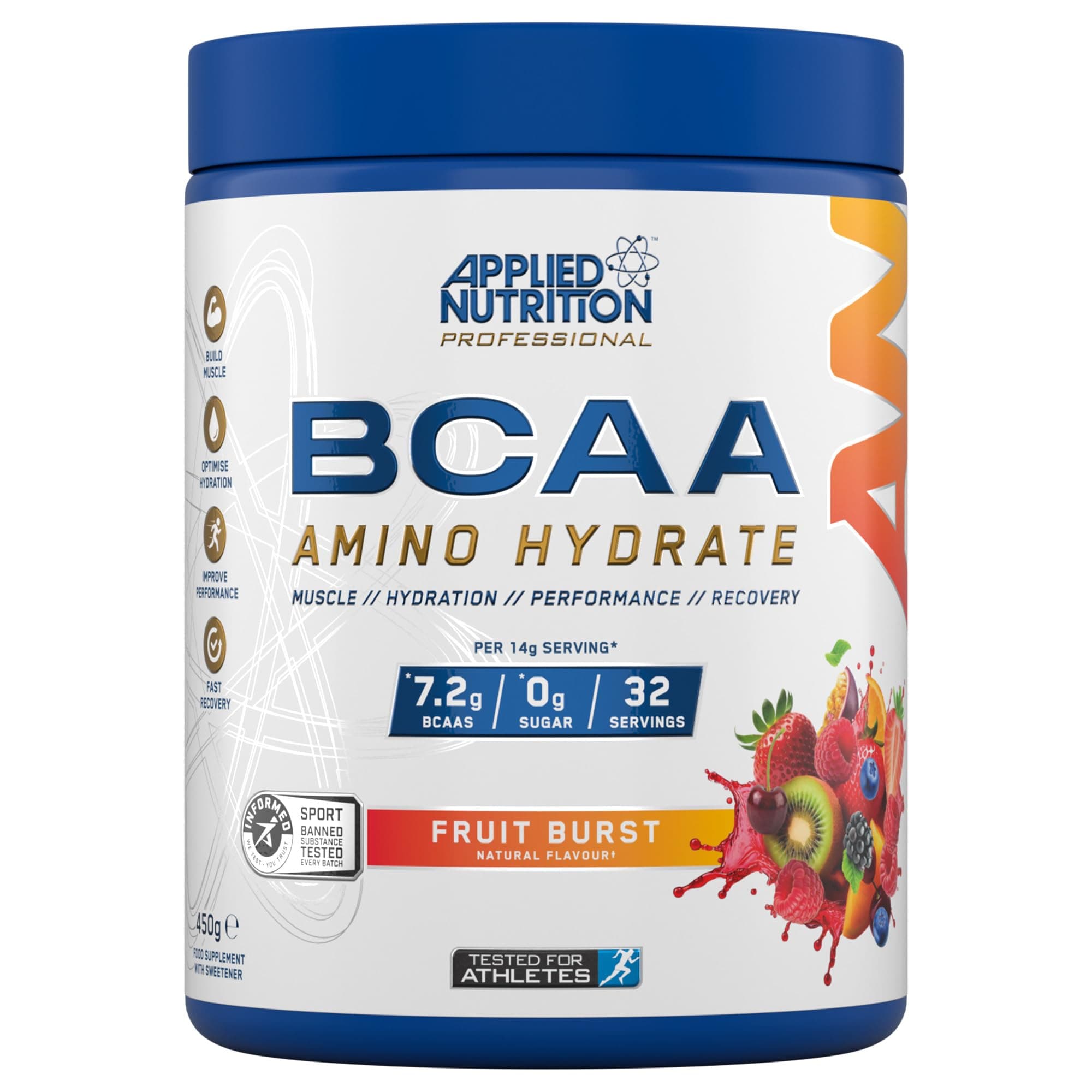 BCAA Powder Branched Chain Amino Acids Supplement with Vitamin B6, Replenish Electrolytes, Amino Hydrate Intra Workout and Recovery Powdered Energy Drink 450g (Fruit Burst)
