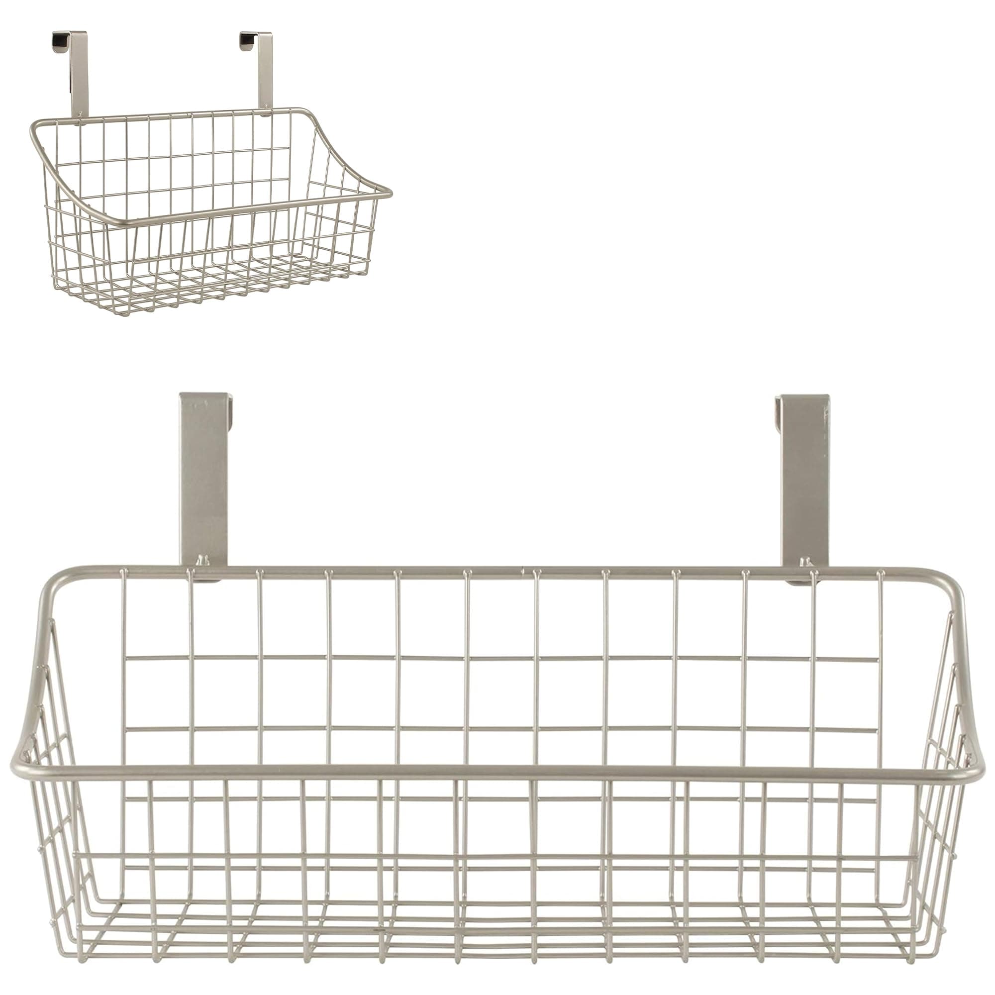 Spectrum Hanging Baskets for Organizing (Small, Satin Nickel) - Grid Over the Cabinet Wire Basket for Kitchen or Bathroom - Door Hanging Storage Organizer for Cleaning Supplies, Washcloths, & Towels
