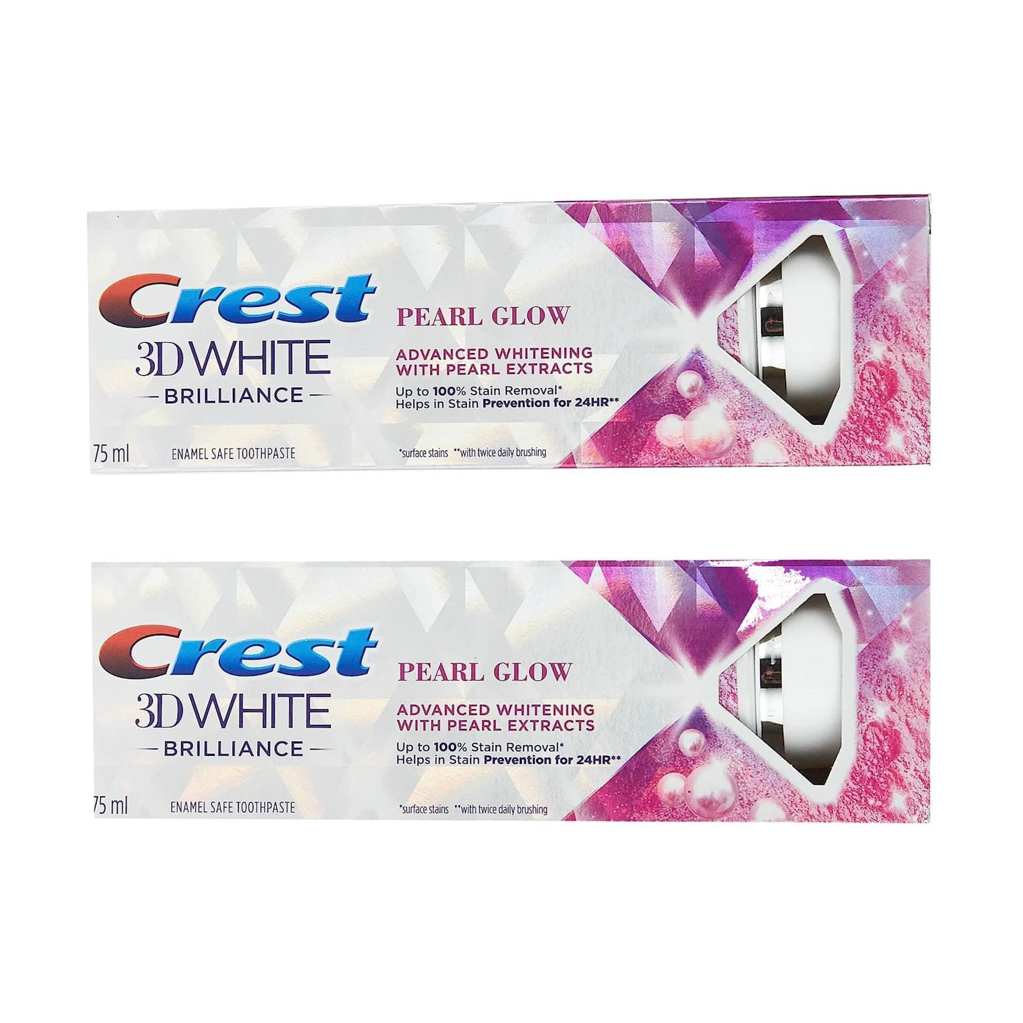 3D White Brilliance Pearl Glow Advanced Whitening toothpaste, 75 ml, Dual Pack