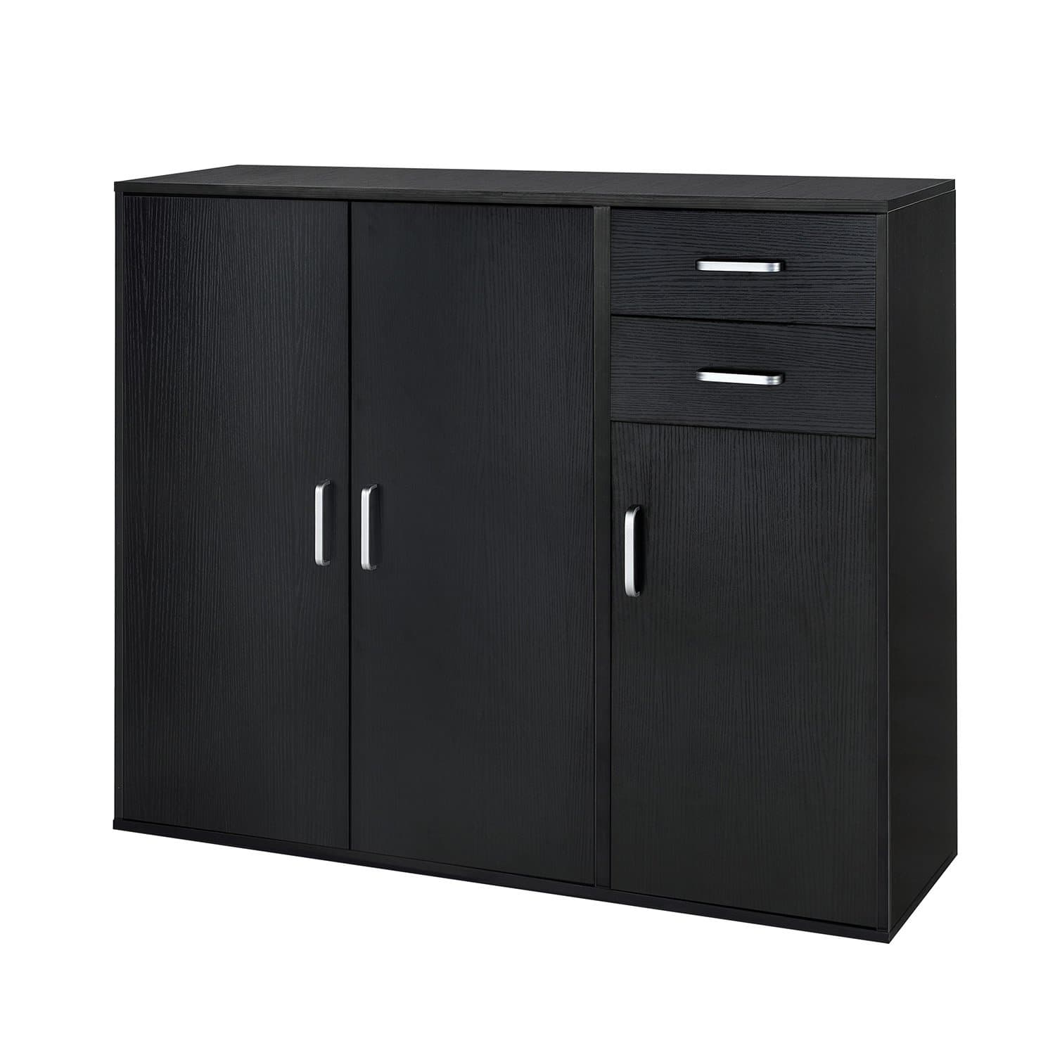 Sideboard Cabinet, HST Wooden Sideboard Cupboard Large Storage Unit-3 Doors and 2 Drawers-Black