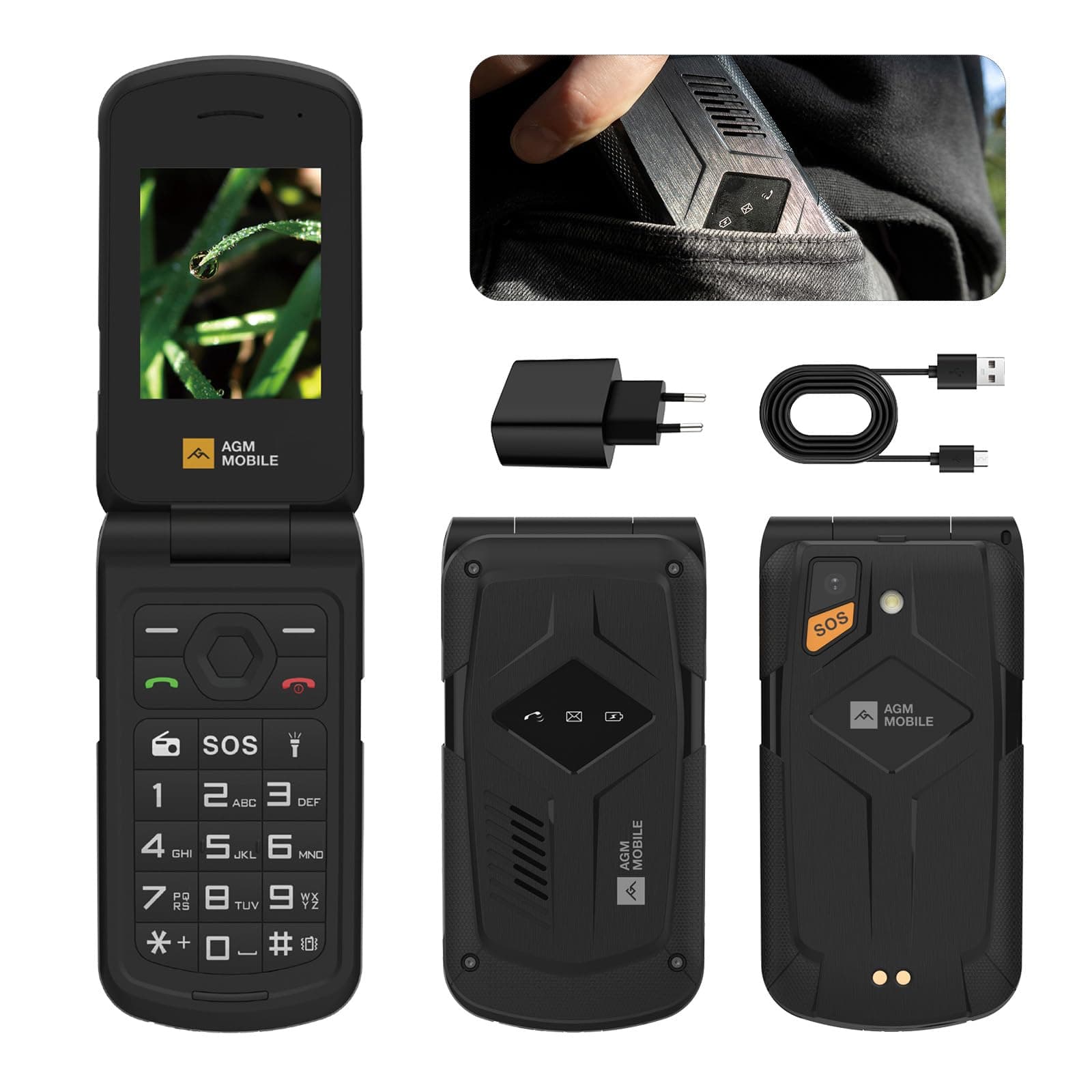 AGM M10 Rugged Basic Flip Phone, 4G Feature Cell Phone, Simple Mobile Phones, Waterproof & Drop-Proof, Pocket-sized, SOS Button, Speed Dial, 98dB Speaker, Large Fonts & Big Buttons, Dual SIM, FM Radio