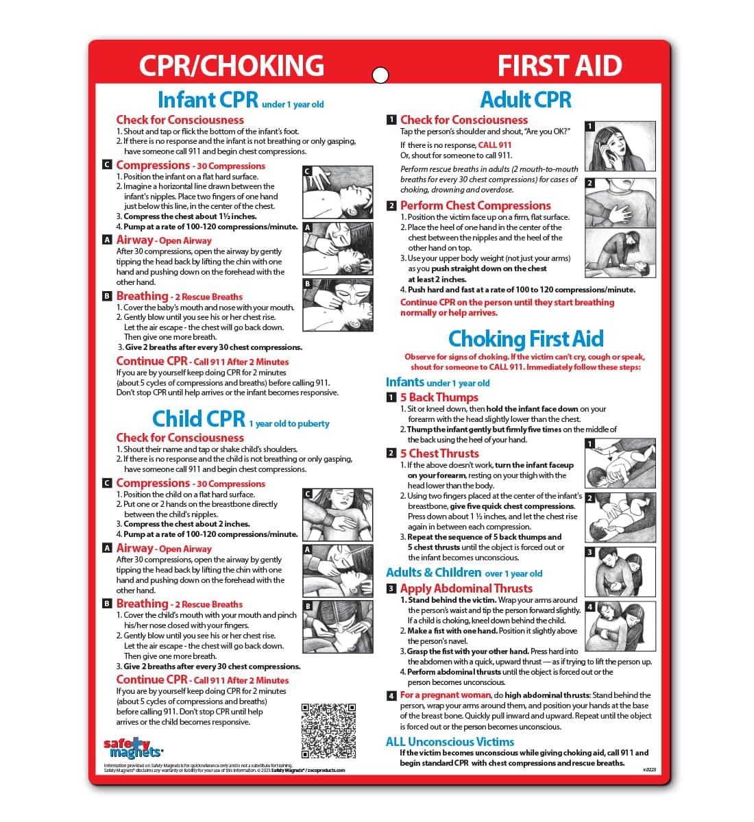 by ZOCO – CPR & Choking Fridge Magnet – First Aid Instructions for Infants, Children, & Adults – Heimlich Maneuver Laminated Card 8.5" x 11"