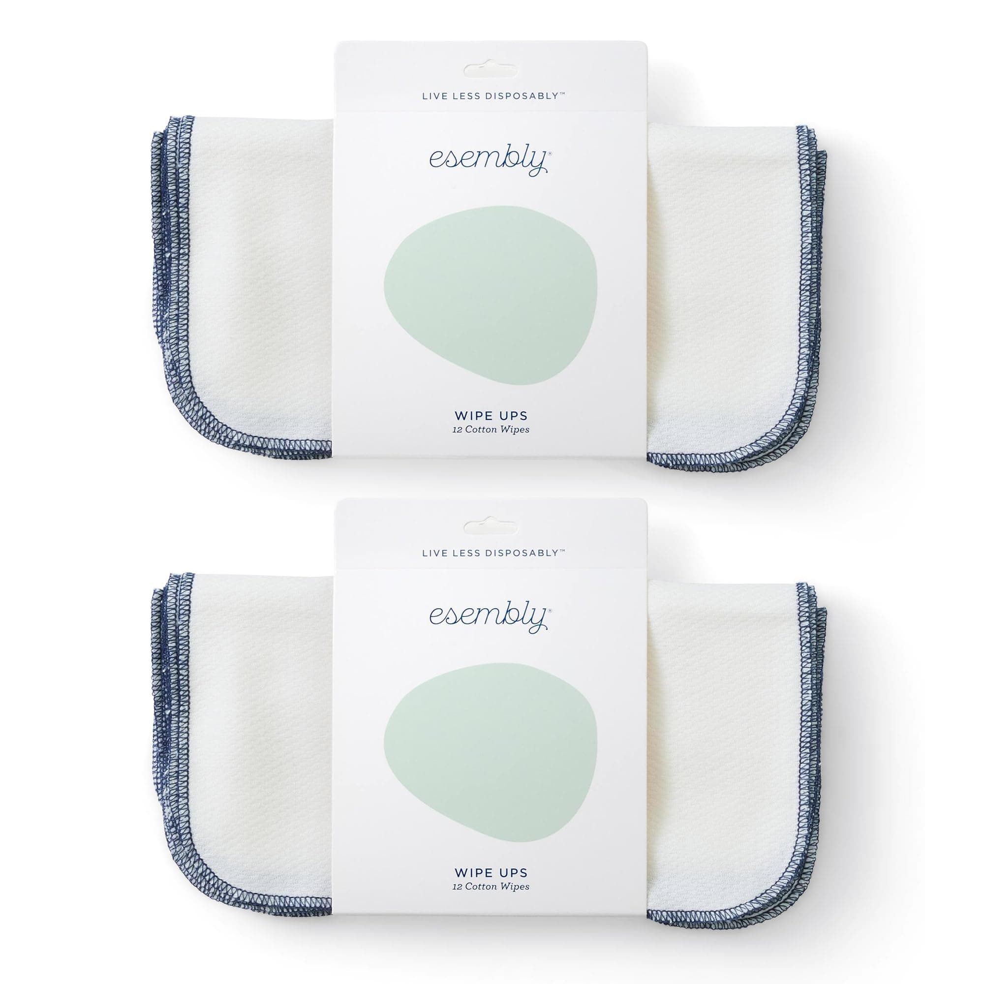 Esembly Wipe Ups, Organic Cotton Reusable Baby Wipes, Soft and Sturdy Washable Cloth Diaper Wipe, One Size, 2 x 12-pk (24 wipes)