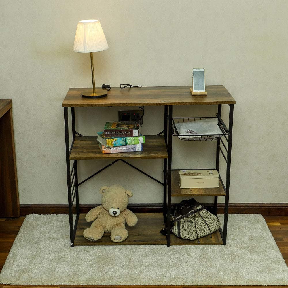 YATAI Book Shelf, Kitchen Shelf with Wire Basket, Multi-tier Wooden Household Shelf, Multipurpose Kitchen Organizers and Storage Rack, Floor-Standing Organiser Shelf for Bedroom, Living Room, Kitchen