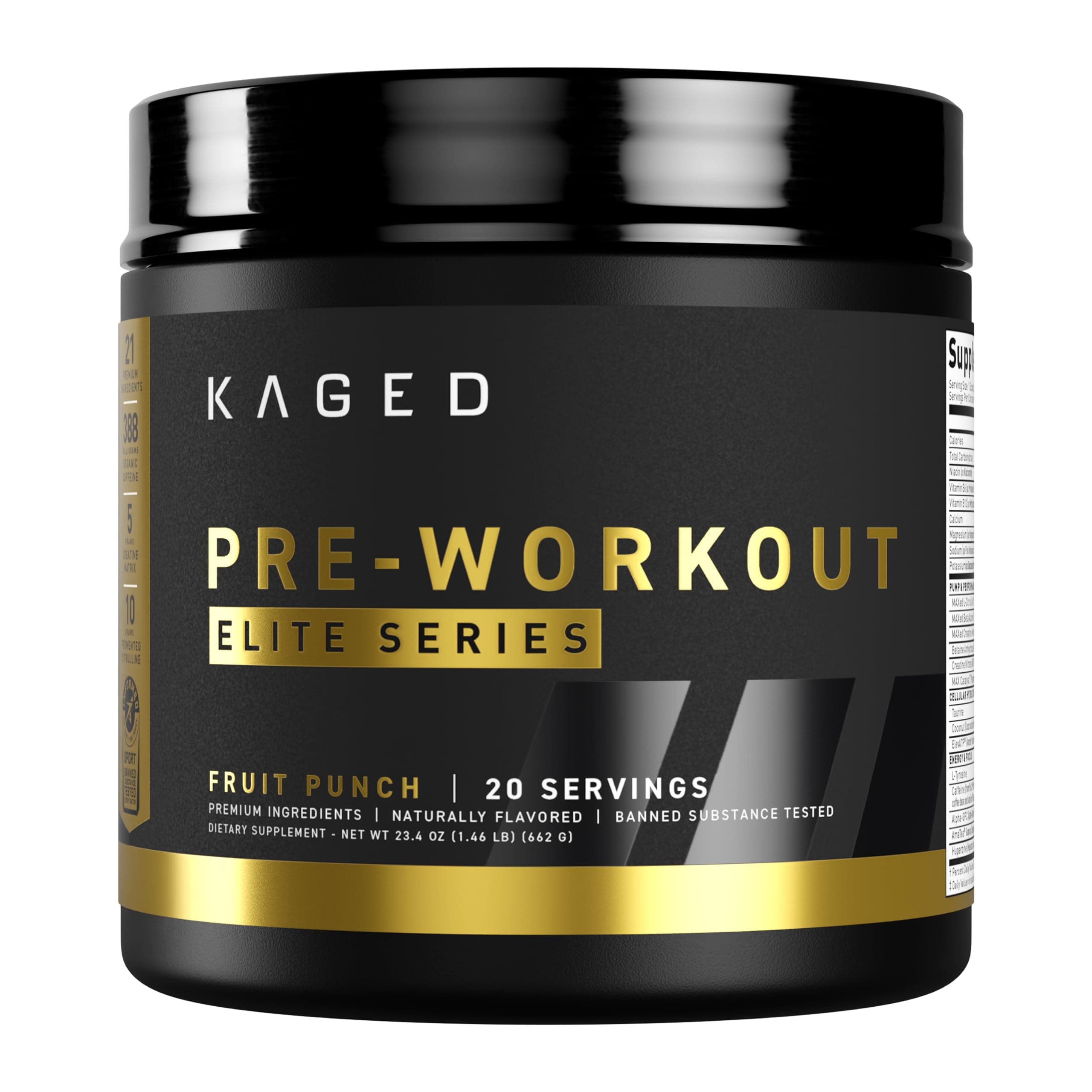 Kaged Pre Workout Elite Powder | Fruit Punch | Pre-Workout with Creatine, Beta Alanine, L-Citrulline, BCAAs | 388 mg Organic Caffeine | Pre-Kaged | Supplements for Men & Women | 20 Servings