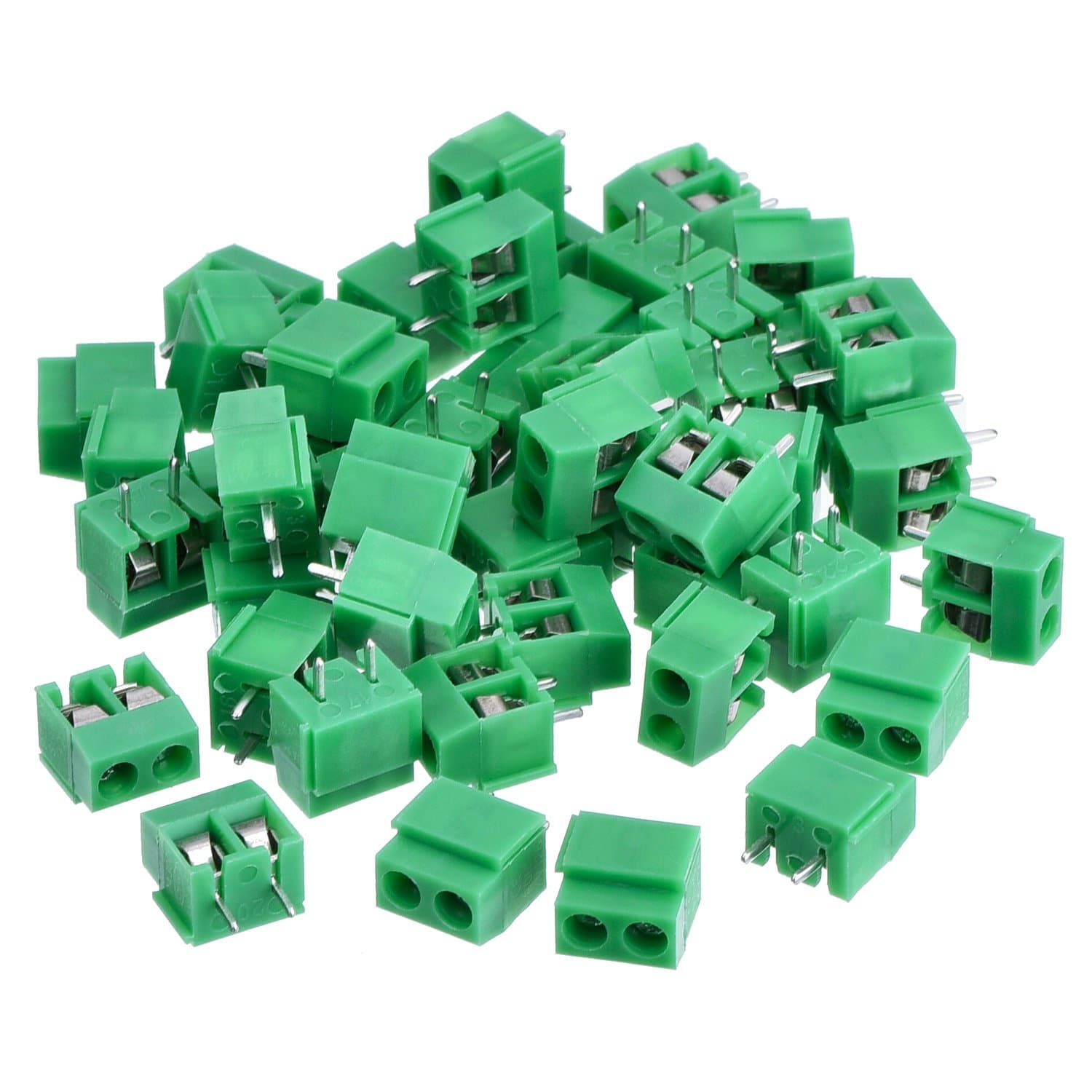 KANGWEI50 Pieces 2 Pin 5 mm Pinch PCB Mount Screw Terminal Block Connector 300V 10A (Green)