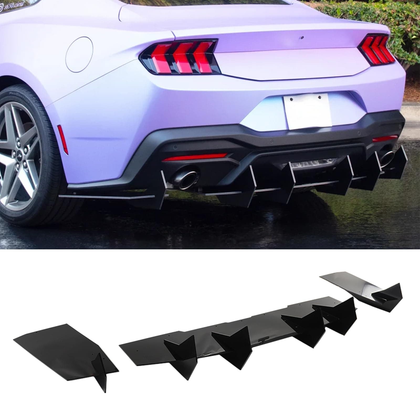 Rear Bumper Diffuser for Ford Mustang 2024 S650 GT Ecoboost Glossy Black Acrylic Rear Spoiler Lip Only Fit with Dual Exhaust Version